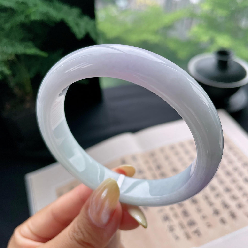 细糯种淡春彩正圈平安镯57.8圈 天然缅甸A货翡翠（yc473076）