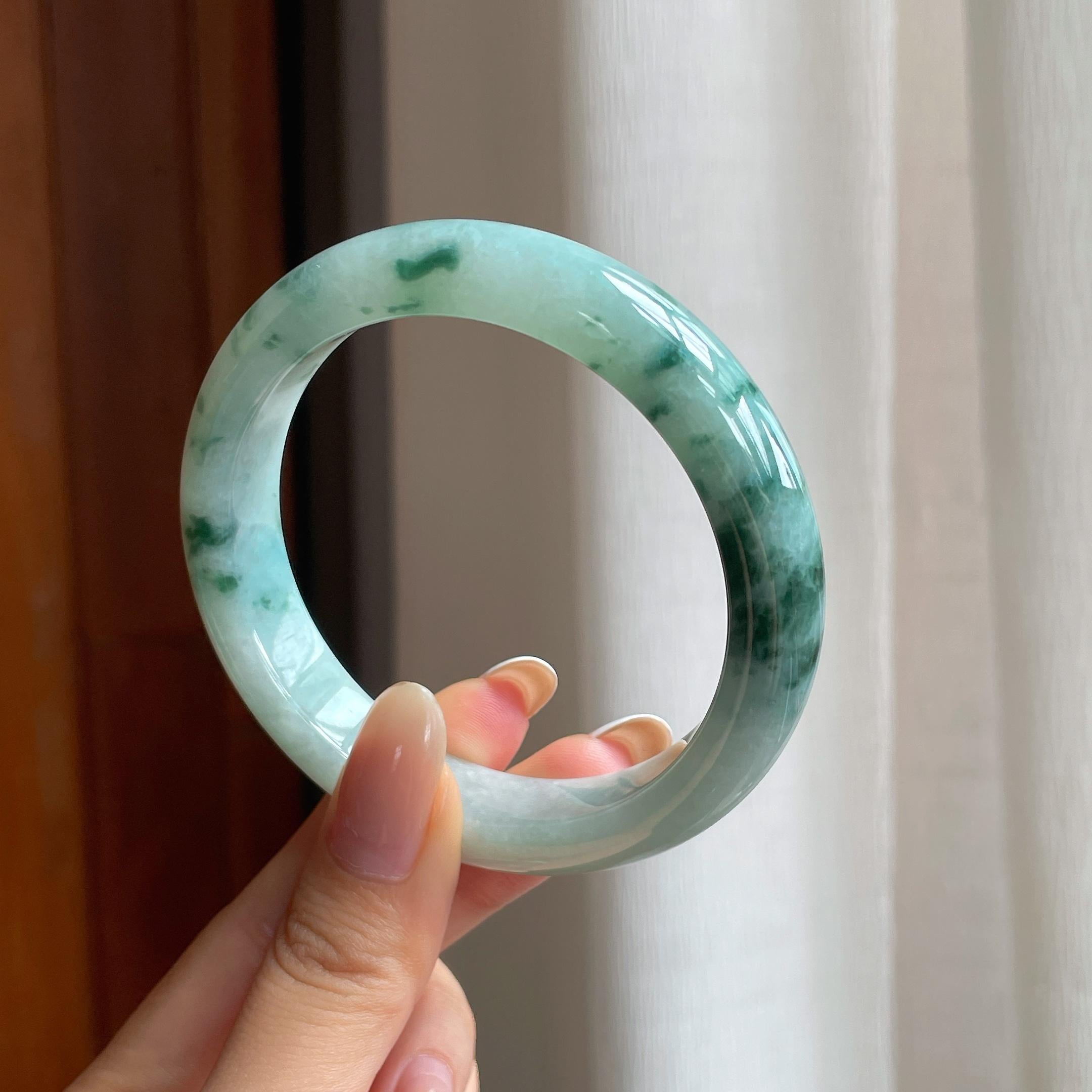 糯种飘花翡翠平安镯（58.5mm)（yc404028）