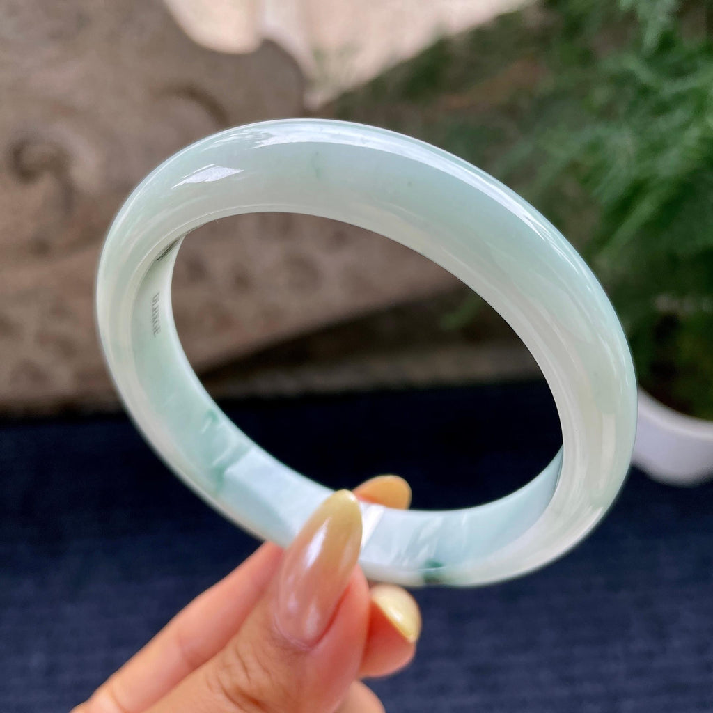 大圈口 细糯种飘花正圈平安镯60.3圈 天然缅甸A货翡翠（yc464066）