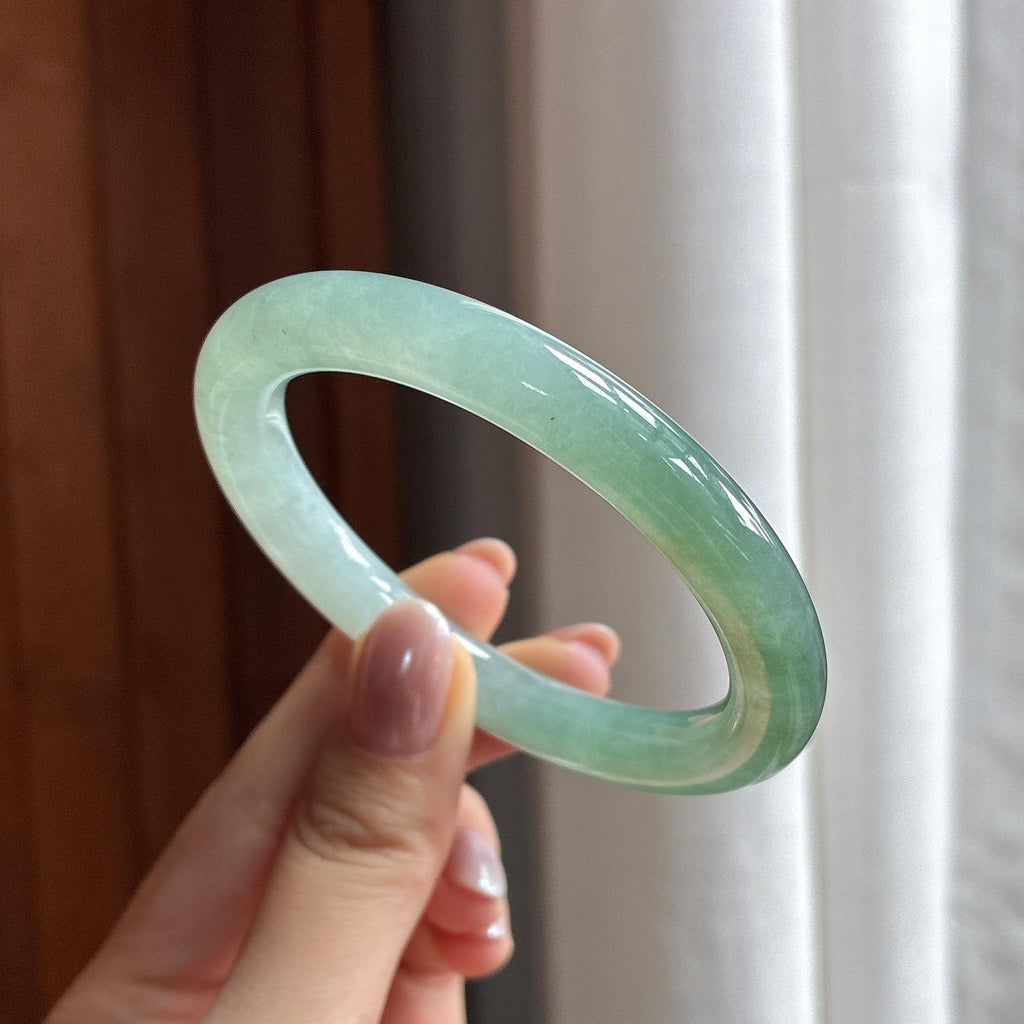 冰种半山半水圆条手镯 54圈 天然缅甸Ａ货翡翠（yc487660）