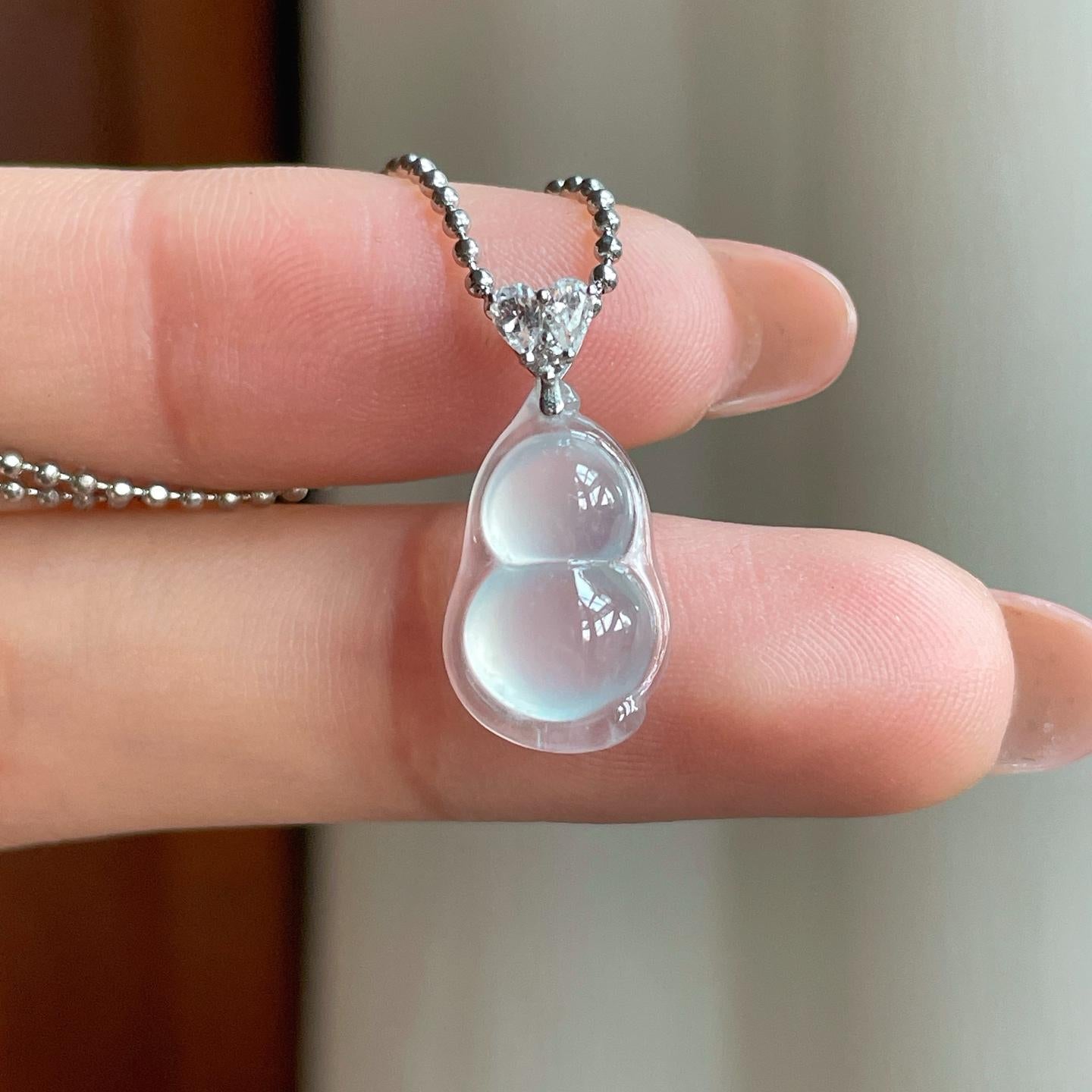 18k金扣冰玻种无色翡翠葫芦（yc349402）