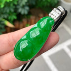 18K金钻镶糯冰种满绿福豆吊坠（yc261204）