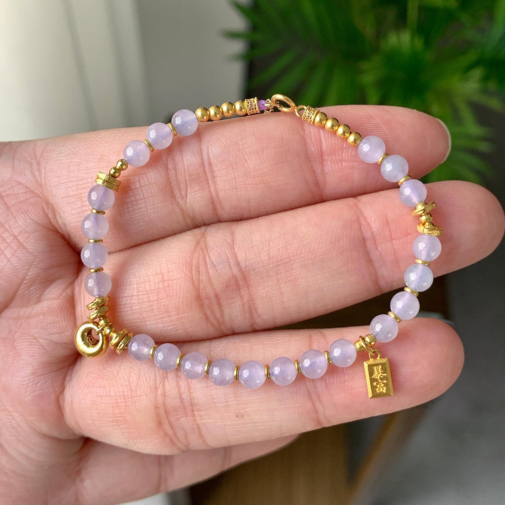 18K金镶糯冰种淡紫罗兰小米珠手链（yc232460）