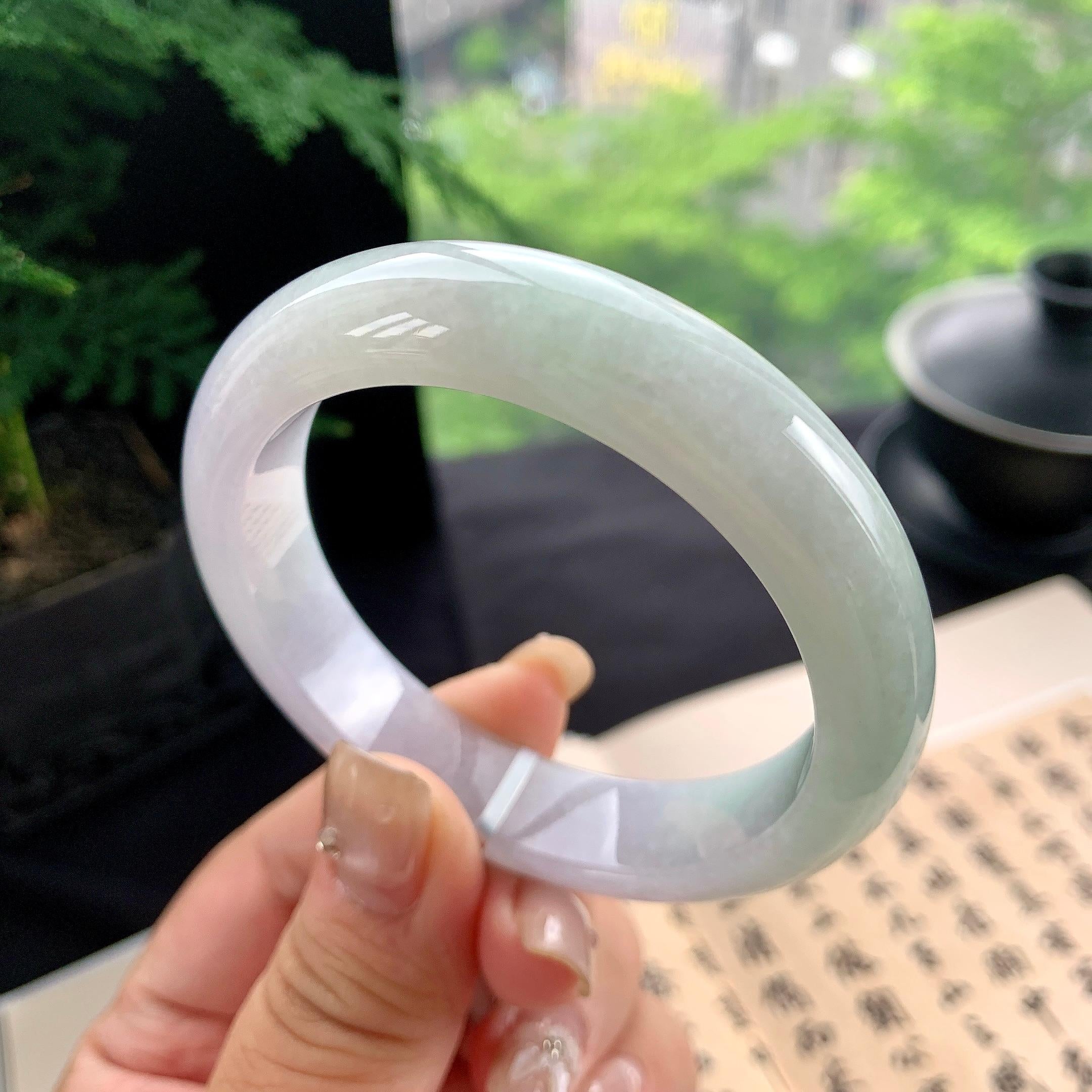 细糯种淡春彩正圈平安镯 54.3圈口 天然缅甸A货翡翠（yc473069）