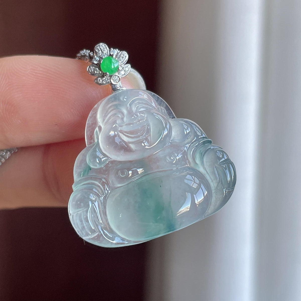 18k金扣冰种飘花玉佛挂件（yc749747）