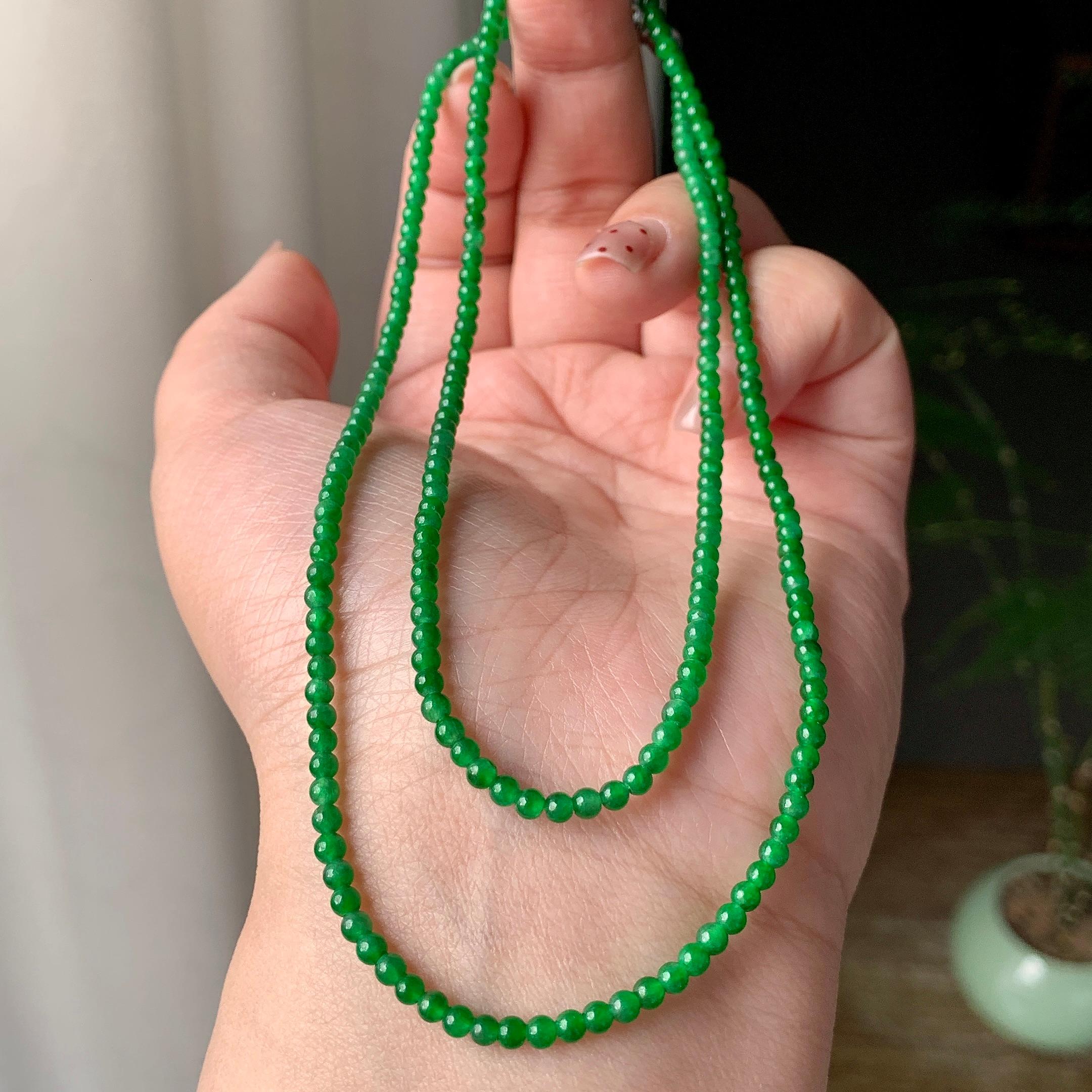 糯冰种满绿小米珠链（237颗） 天然缅甸A货翡翠（yc355300）