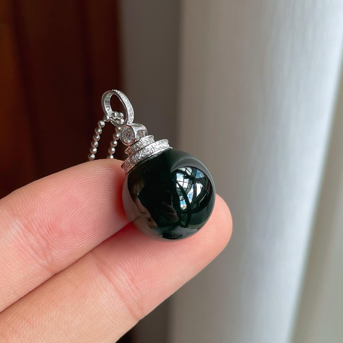 18k金扣冰种墨翠珠子吊坠（yc255808）