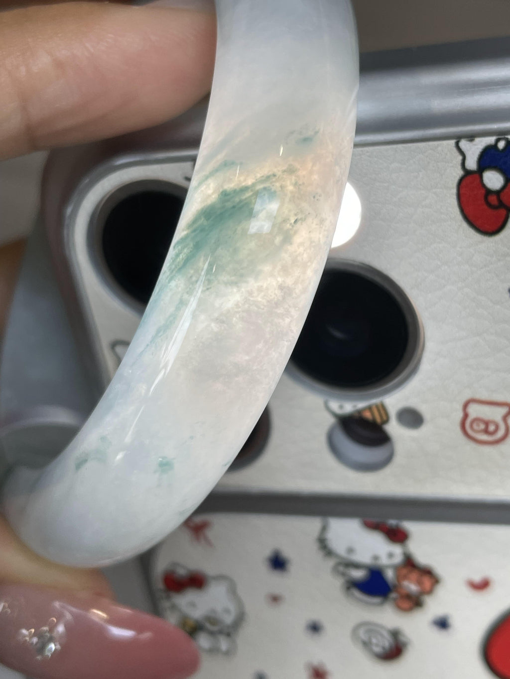 小圈口      糯冰种飘花正圈平安镯53圈       天然缅甸A货翡翠（yc431599）