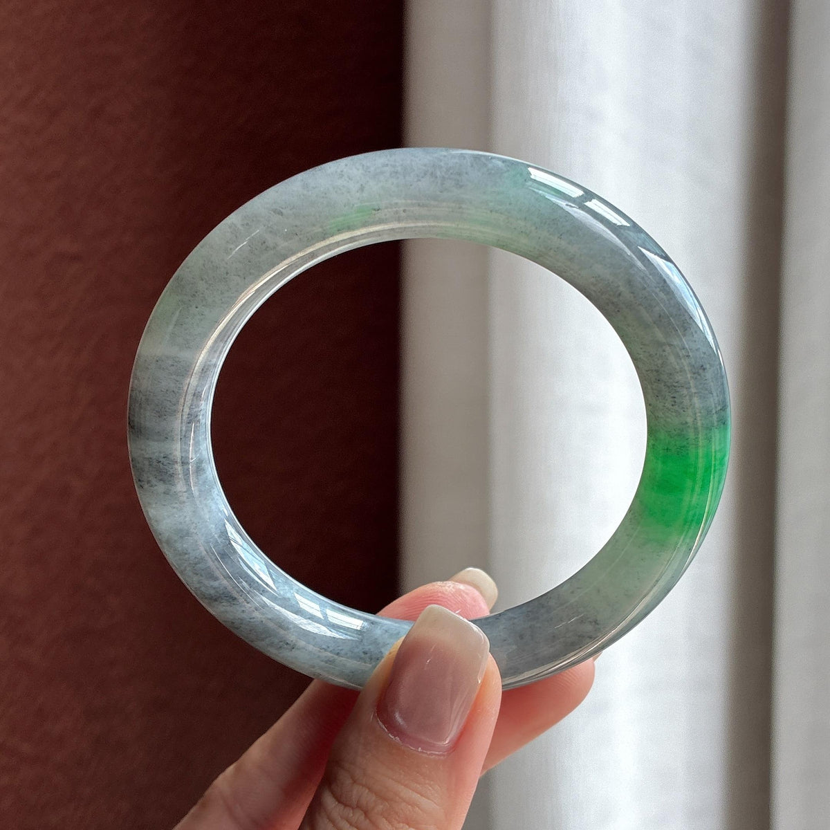 糯冰带色特色乌鸡圆条手镯 57圈（yc714805）