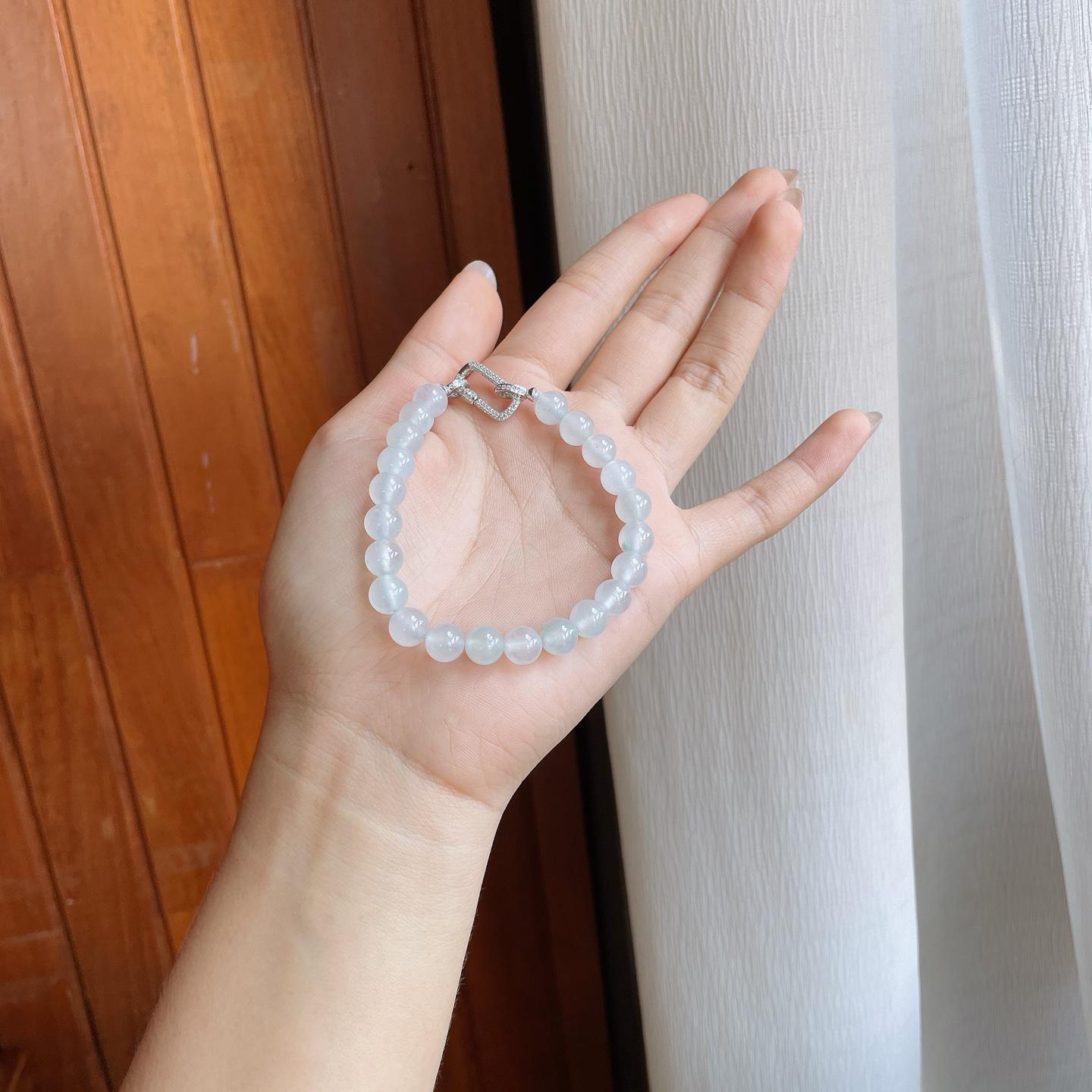 冰种无色飘花翡翠珠串手串（yc242100）