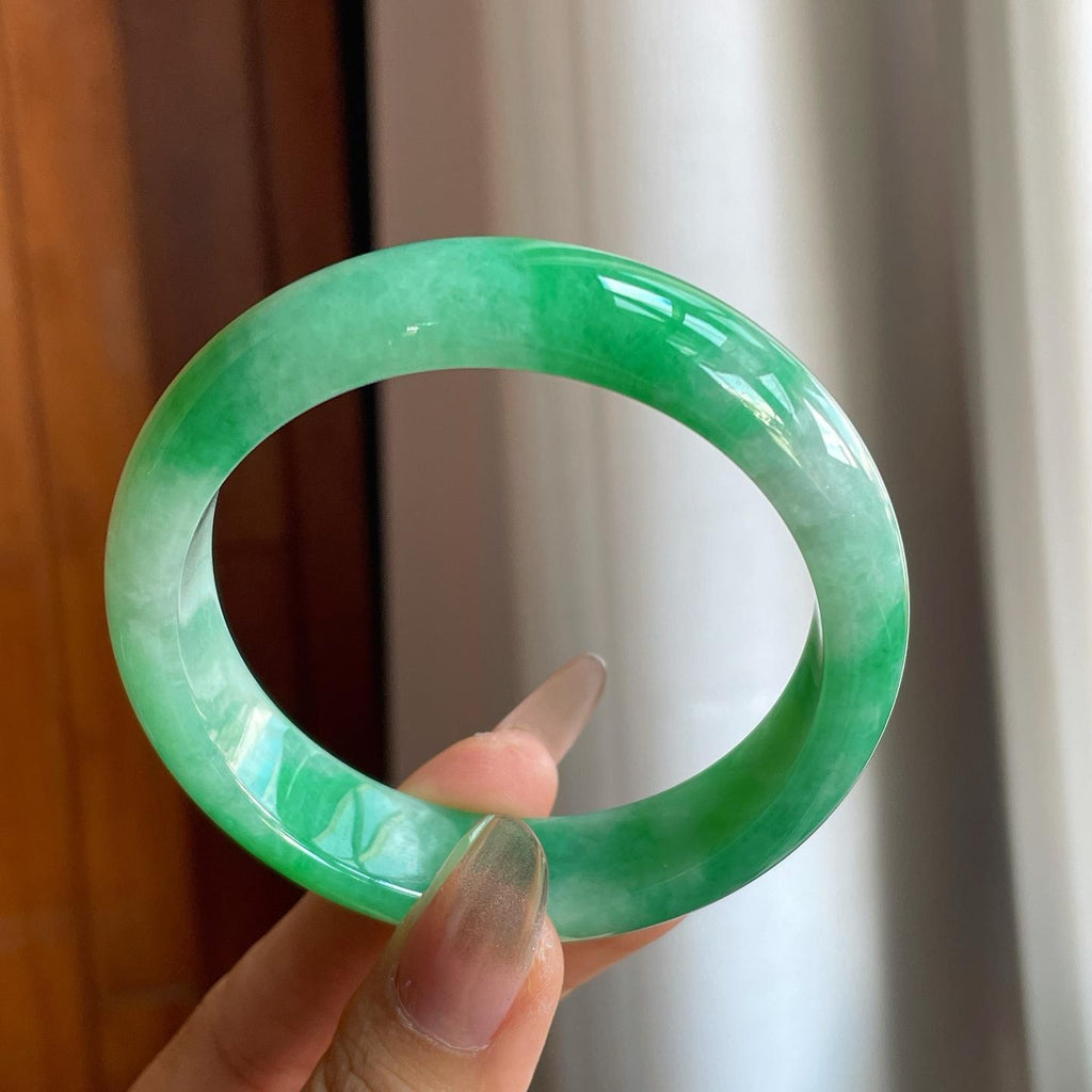 糯冰满绿翡翠平安镯（58mm）（yc228074）