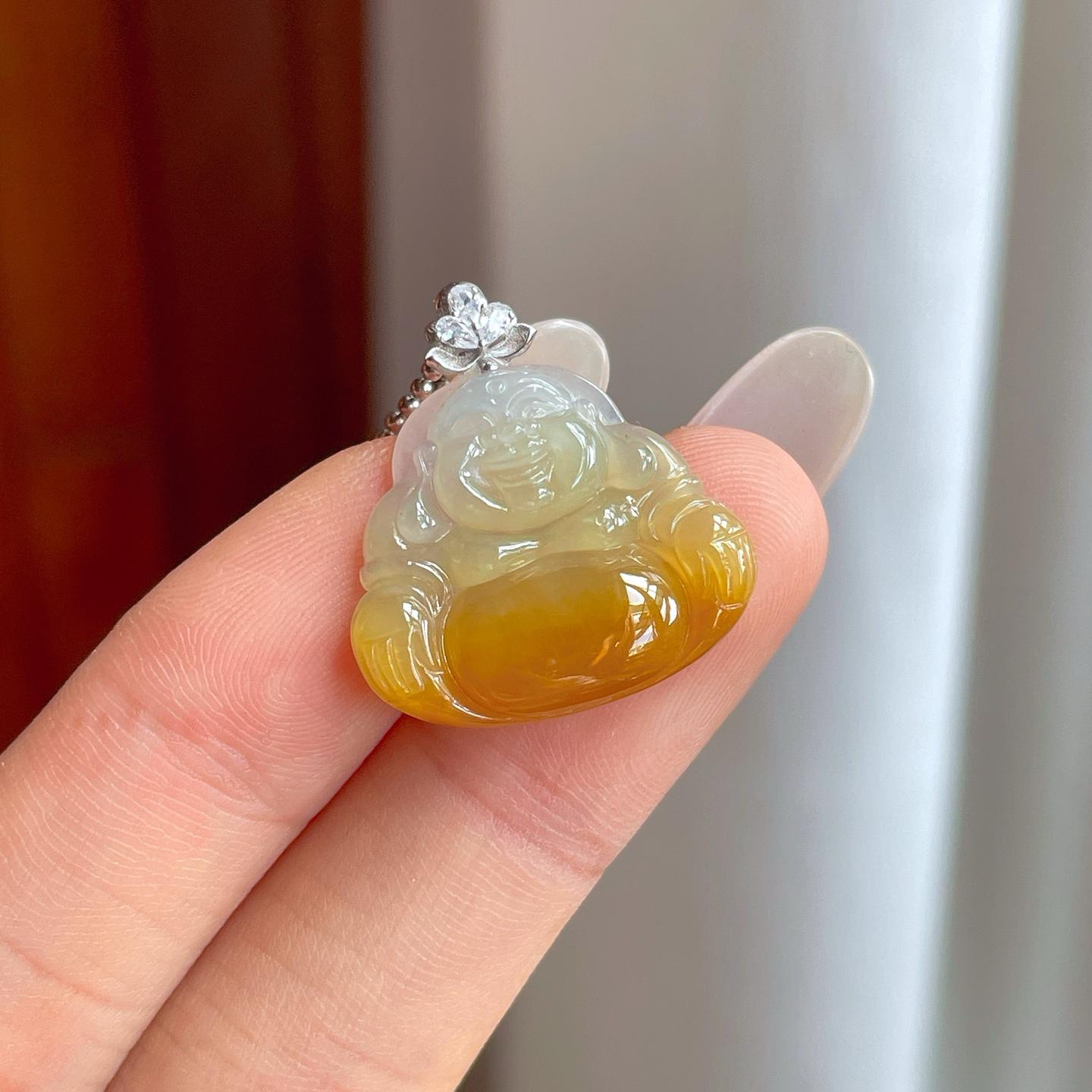 18k金扣糯冰黄翡翡翠佛公（yc269043）