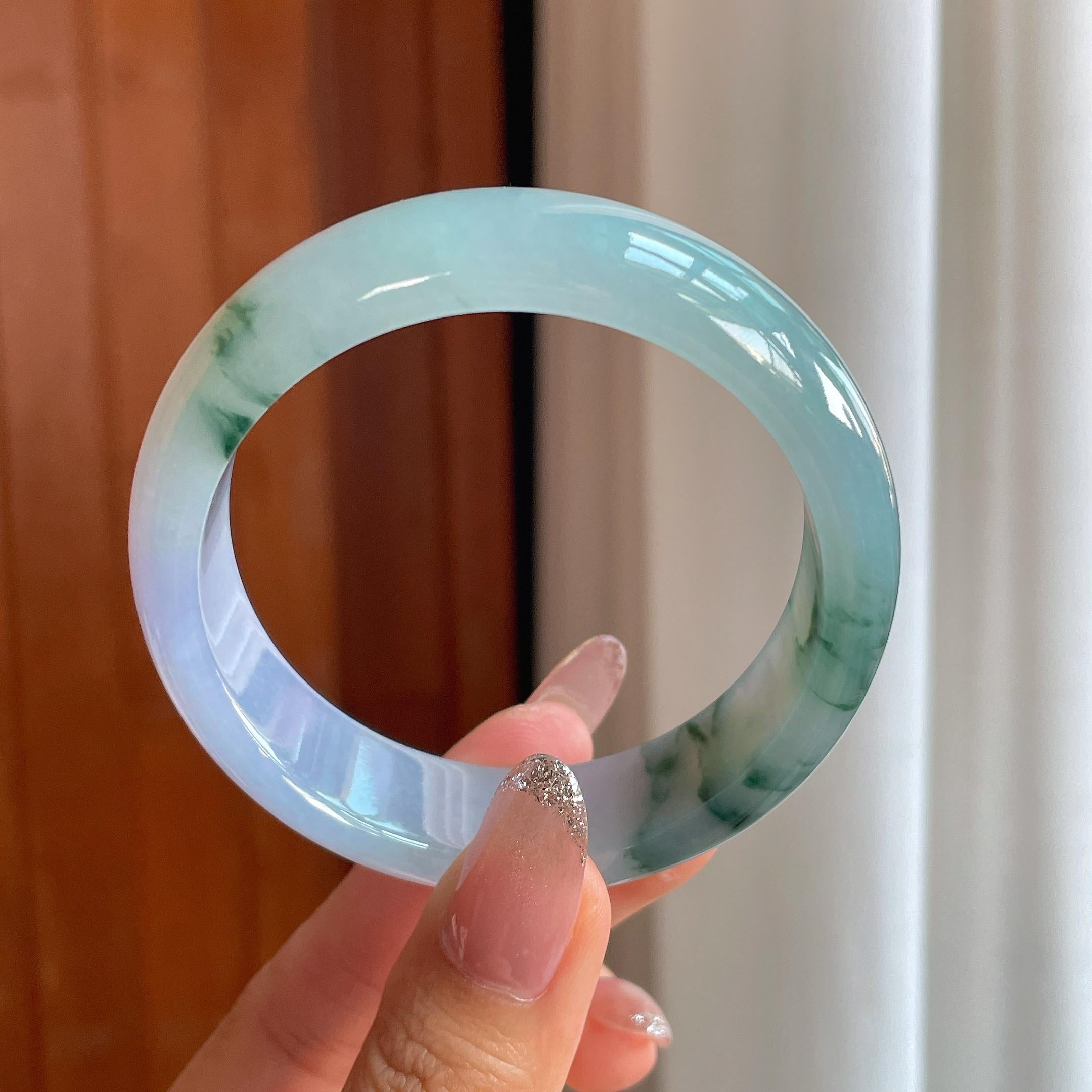 冰种飘花带紫翡翠宽版手镯（56.6mm）（yc356494）