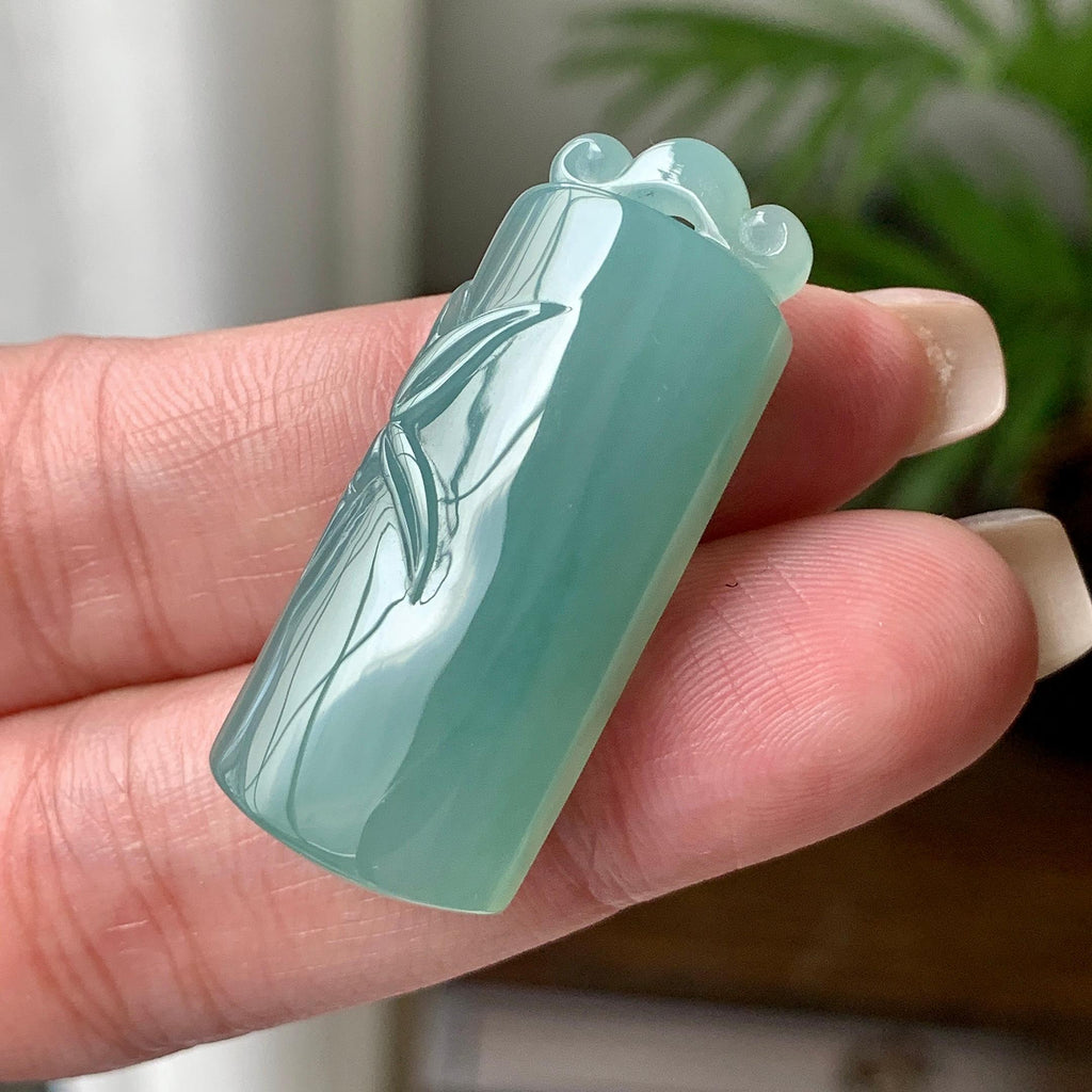 糯冰种湖水绿竹节吊坠  天然缅甸A货翡翠（yc426690）