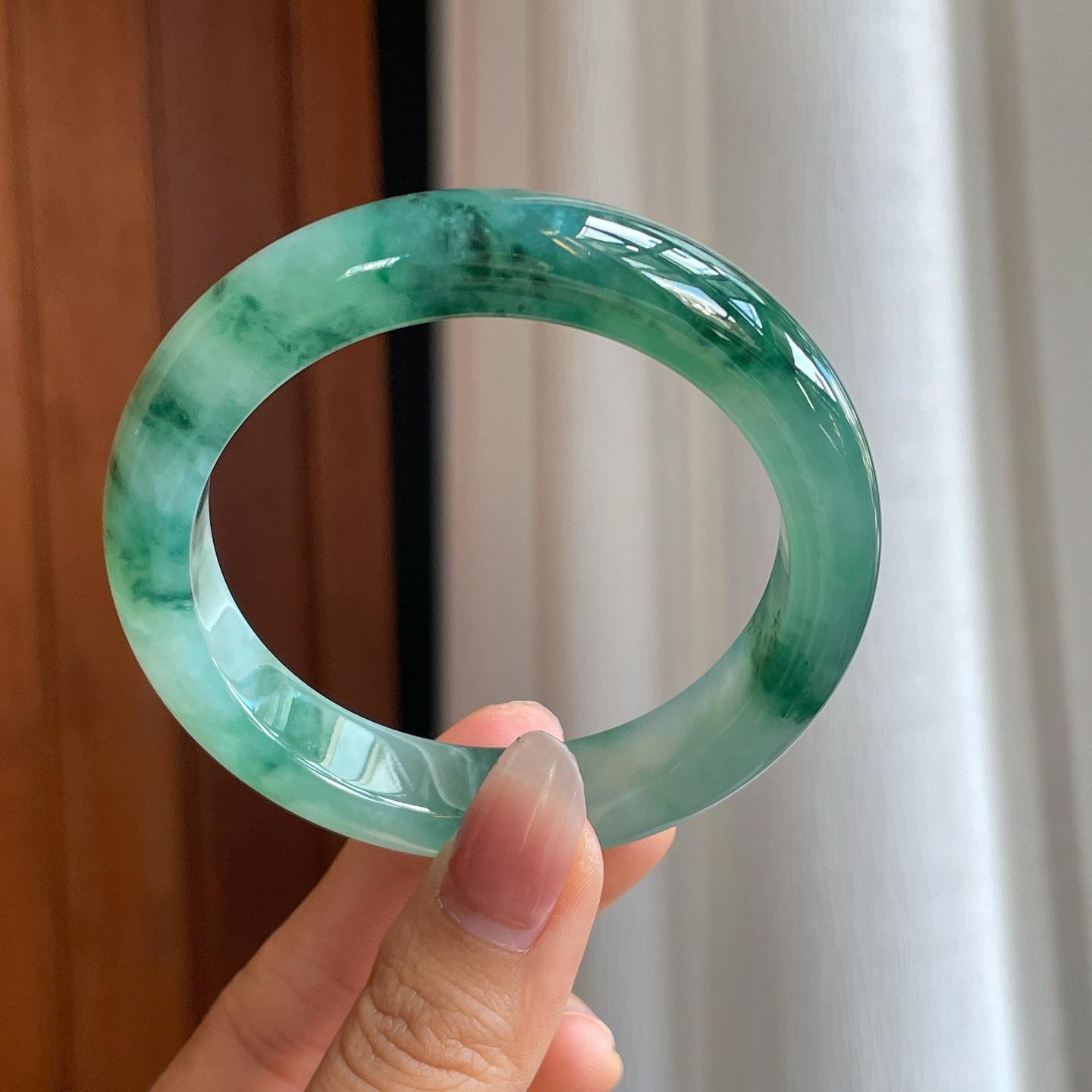 冰种飘花翡翠平安镯（56mm）（yc312891）