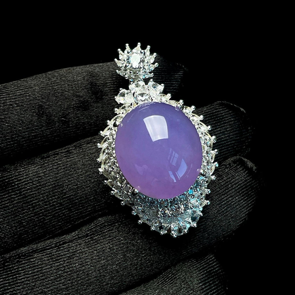 铜托糯冰紫罗兰翡翠蛋面一套（yc268247）