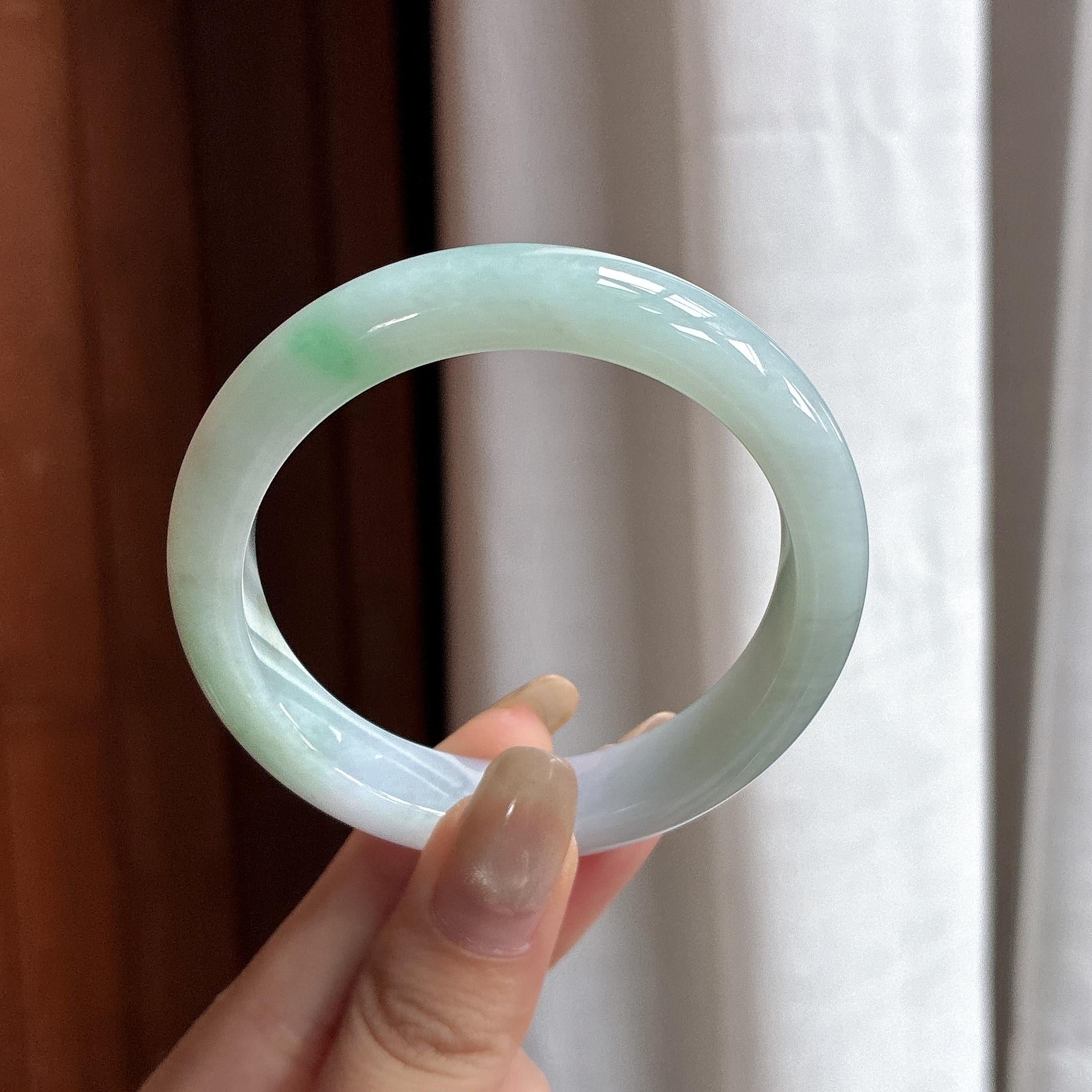 细糯种带色正圈平安镯 53圈 天然缅甸A货翡翠（yc481732）