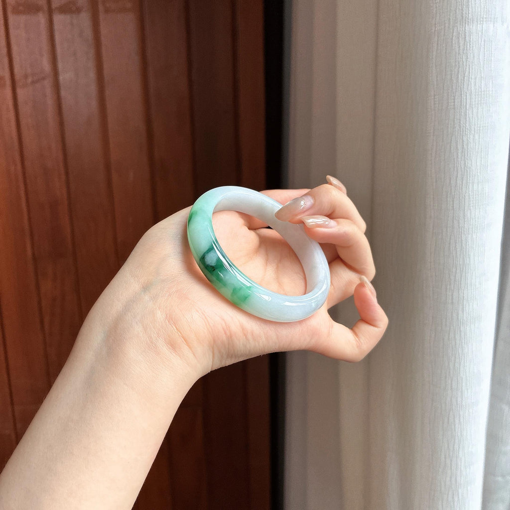 细糯种飘花正圈平安镯 52圈 天然缅甸A货翡翠（yc463183）