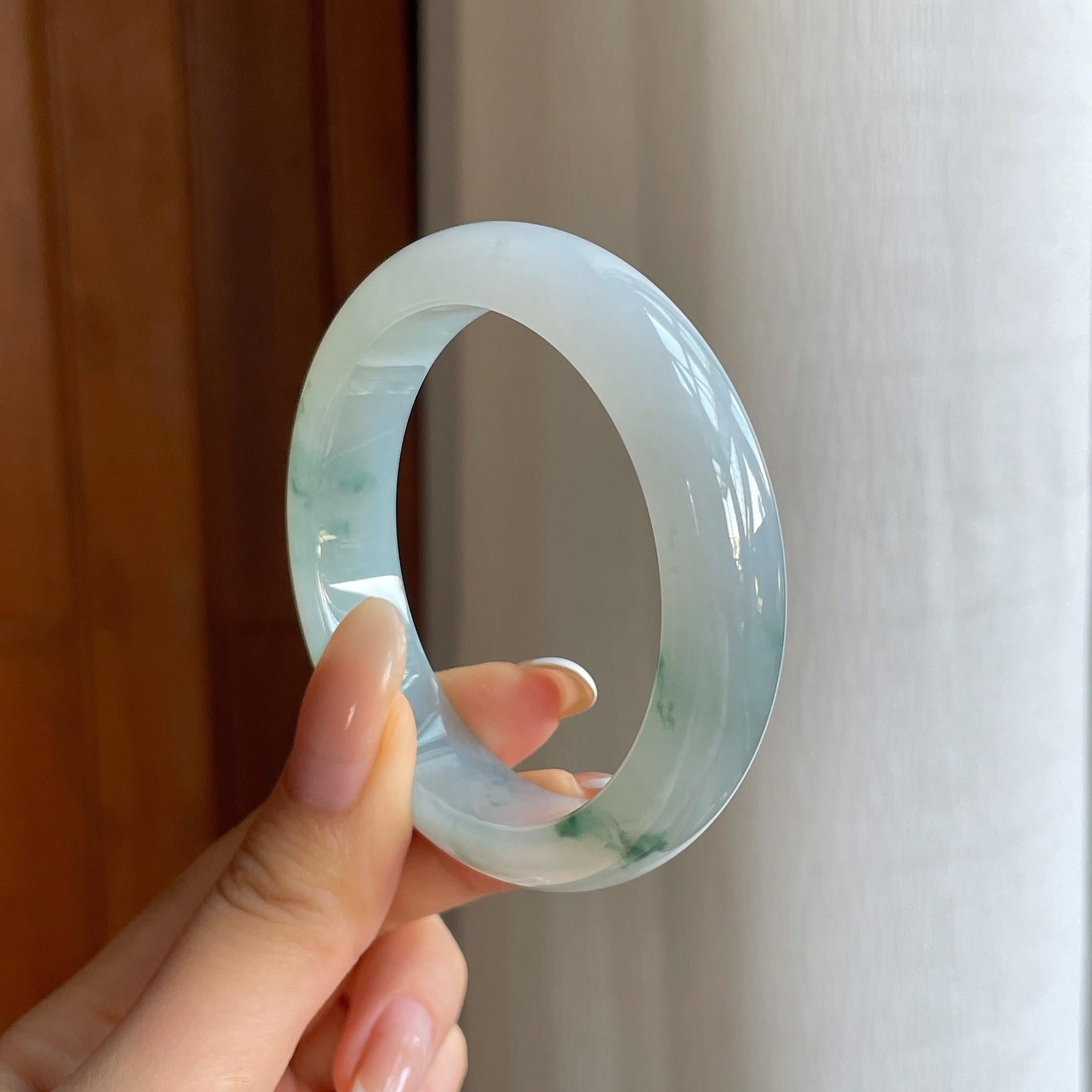 糯冰飘花翡翠平安镯（53mm)（yc424262）