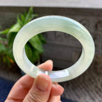 细糯种飘绿花正圈平安镯53.5圈口 天然缅甸A货翡翠（yc334203）
