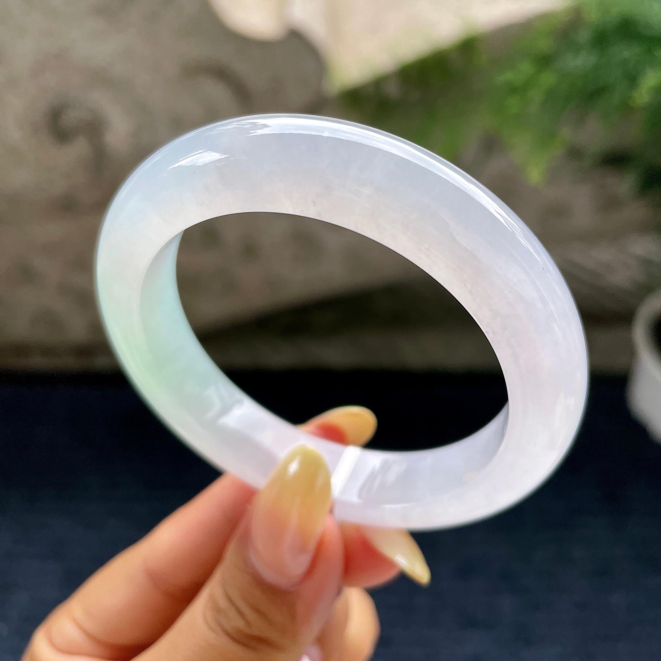 小圈口 糯冰种飘绿正圈平安镯53.1圈 天然缅甸A货翡翠（yc489270）