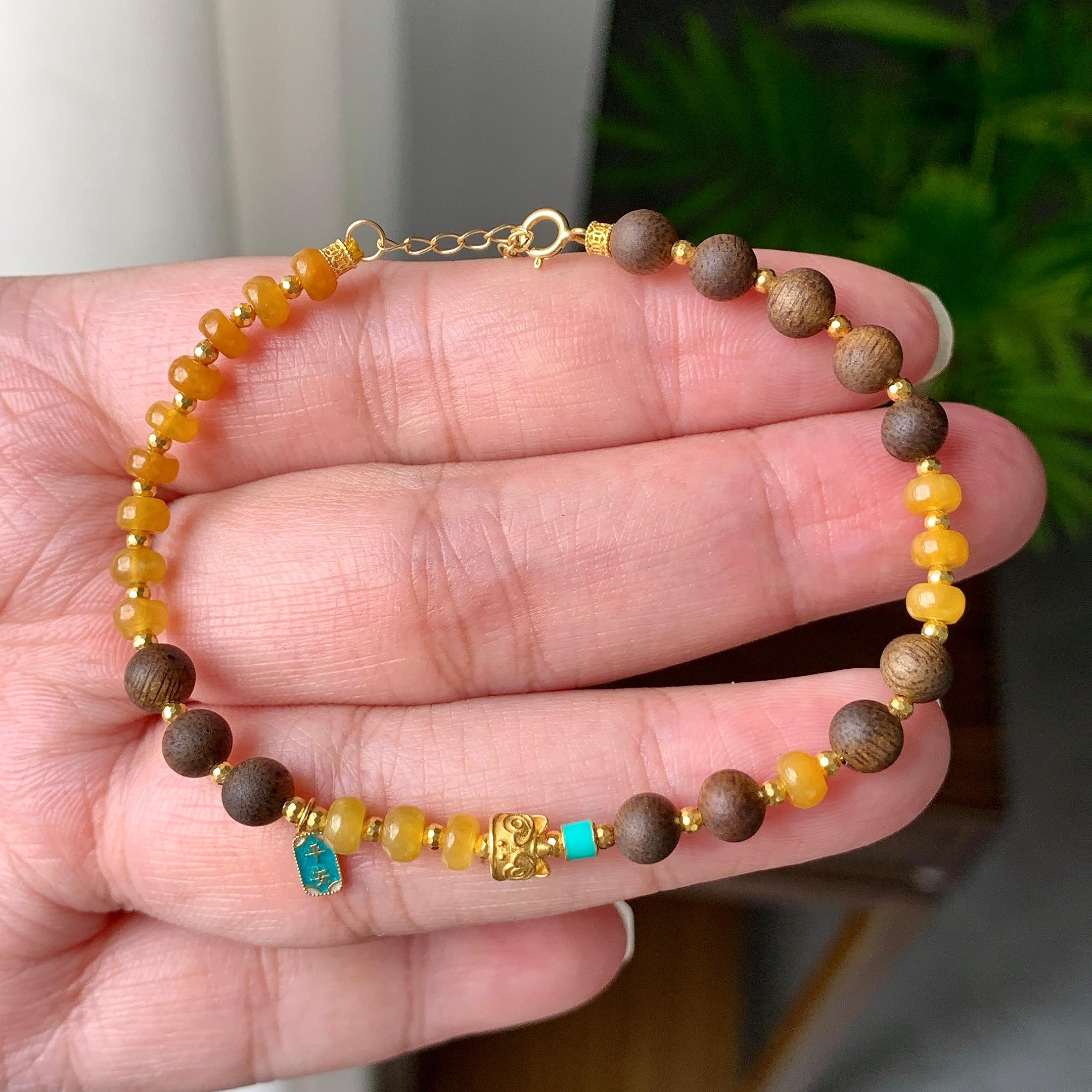 18K金镶糯冰种黄翡算盘珠手链（yc207252）