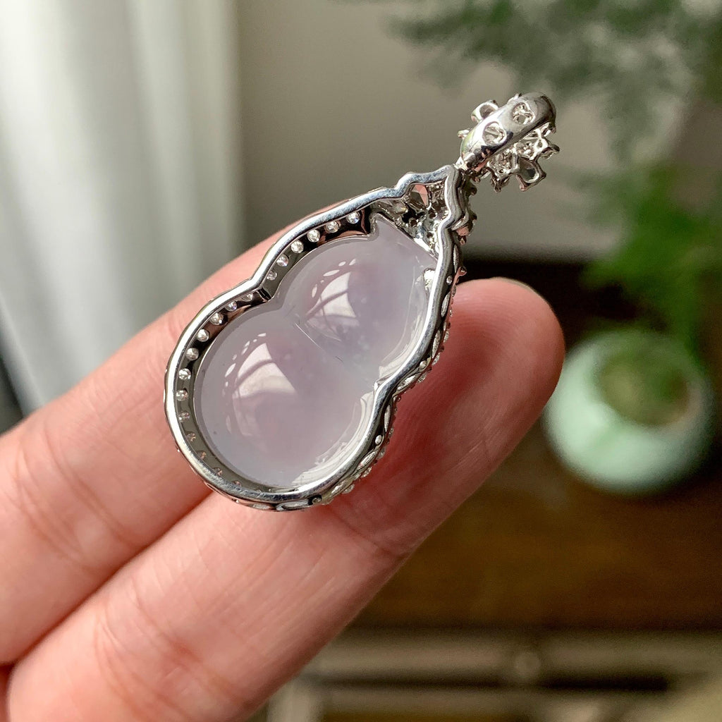 18K金钻镶糯冰种无色葫芦吊坠（yc261149）