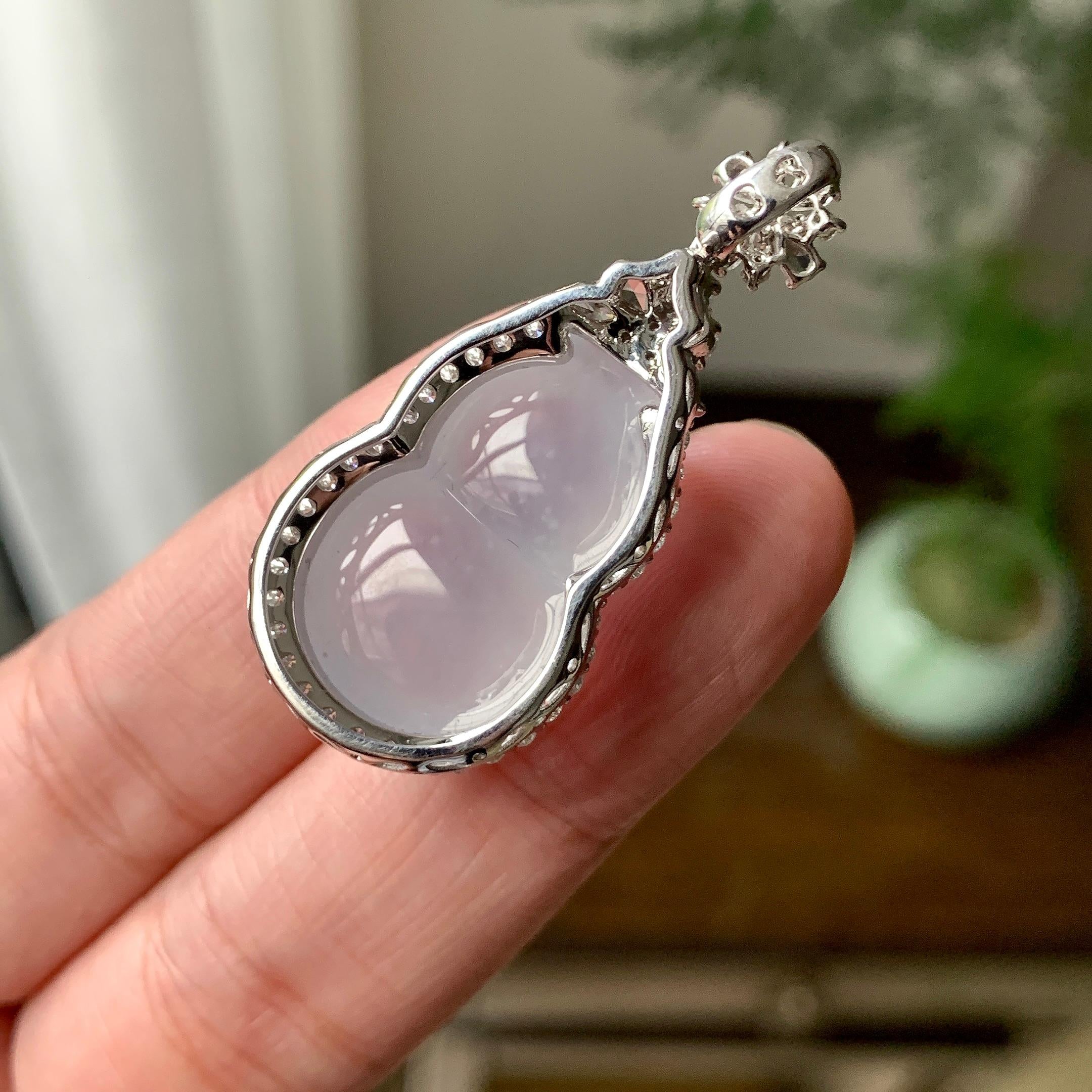 18K金钻镶糯冰种无色葫芦吊坠（yc261149）