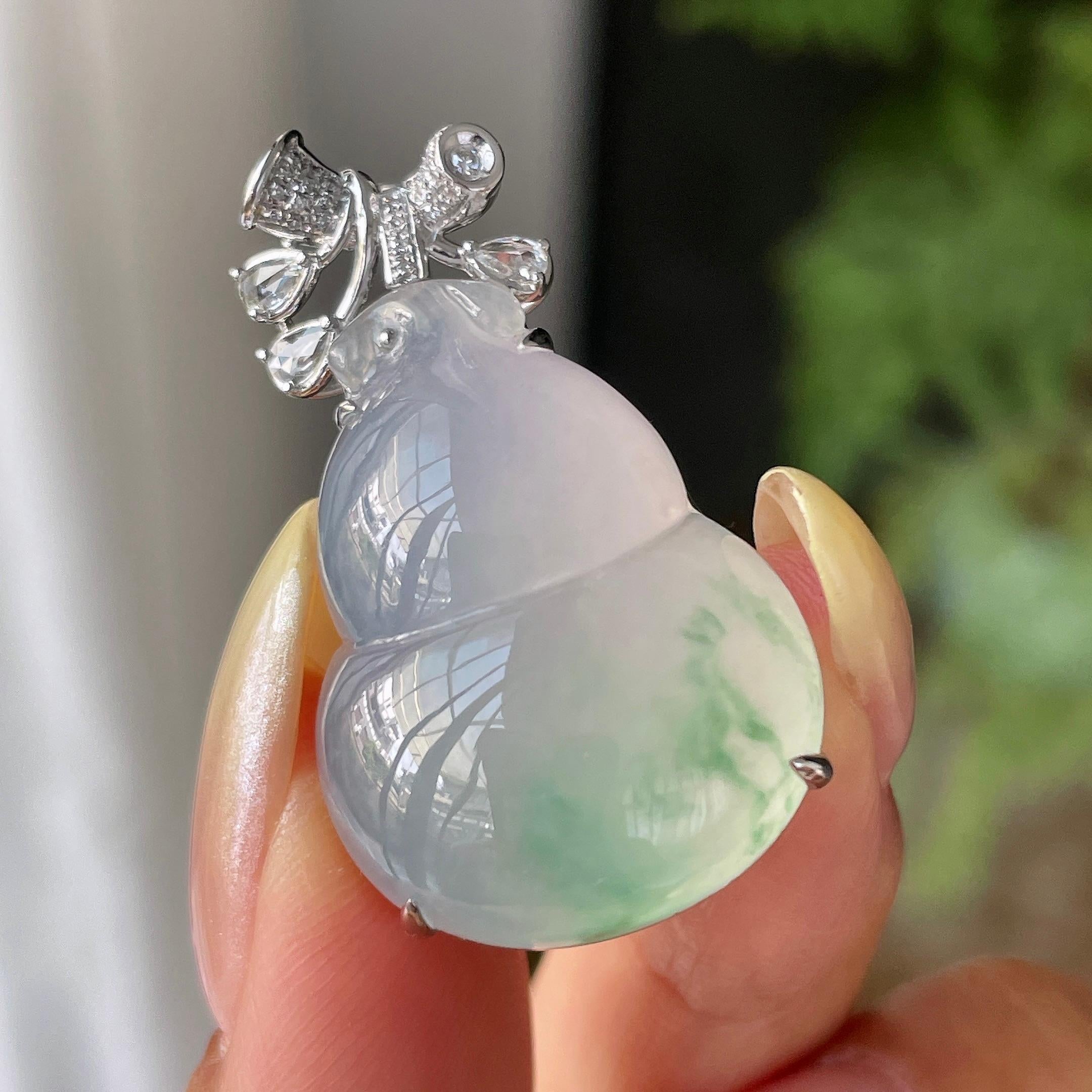 18k金镶糯冰种飘花葫芦吊坠         天然缅甸A货翡翠（yc454810）