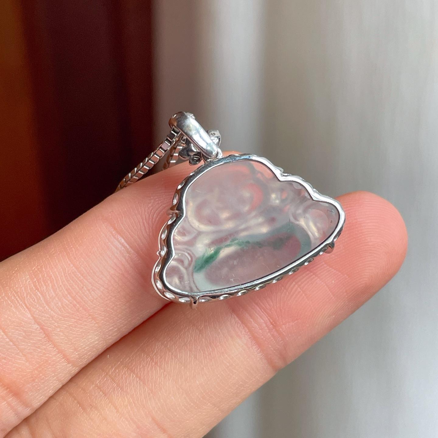 18k金镶冰种飘花翡翠佛公（yc247658）