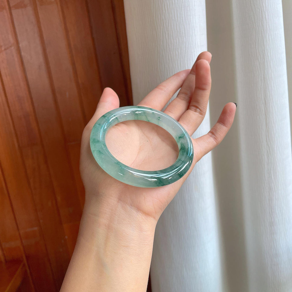 冰种飘花圆条翡翠手镯（57mm）（yc288632）