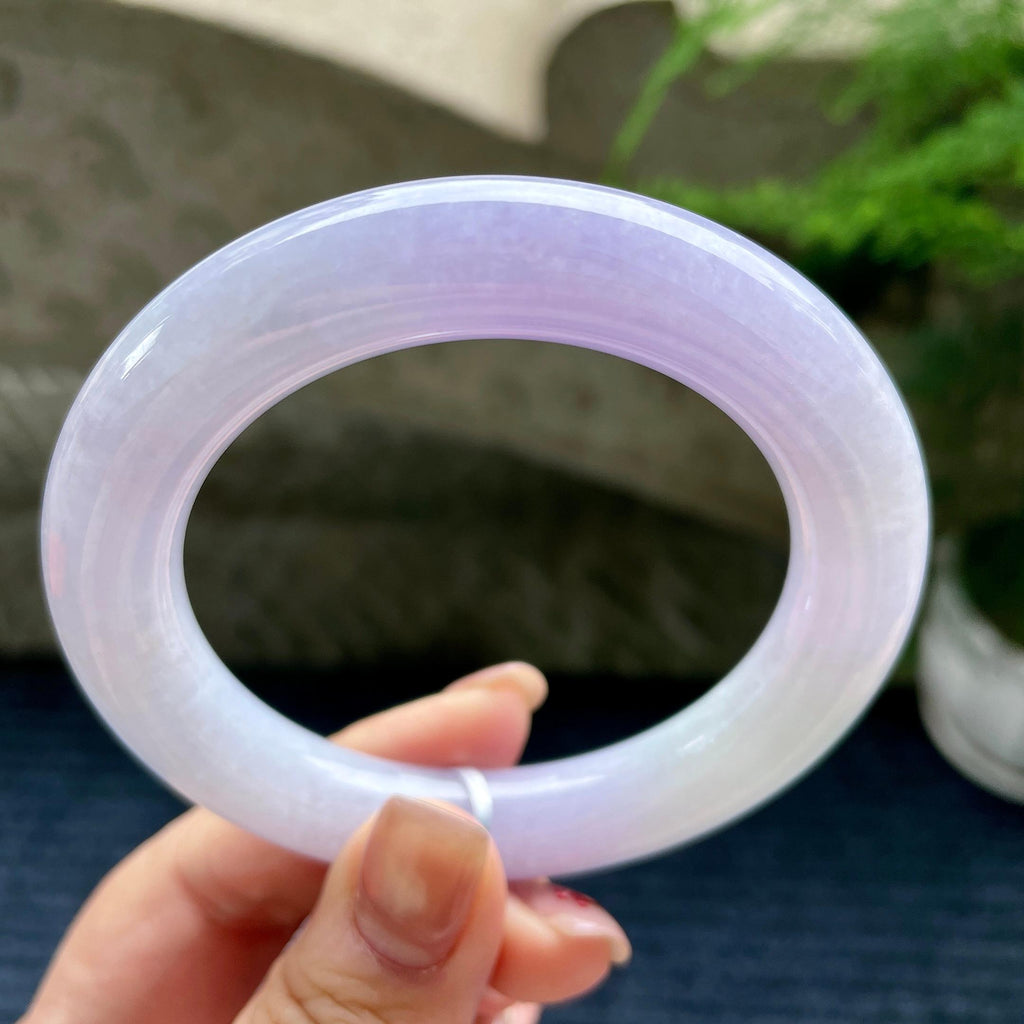 细糯种淡紫罗兰圆条手镯56.3圈口  天然缅甸A货翡翠（yc350661）