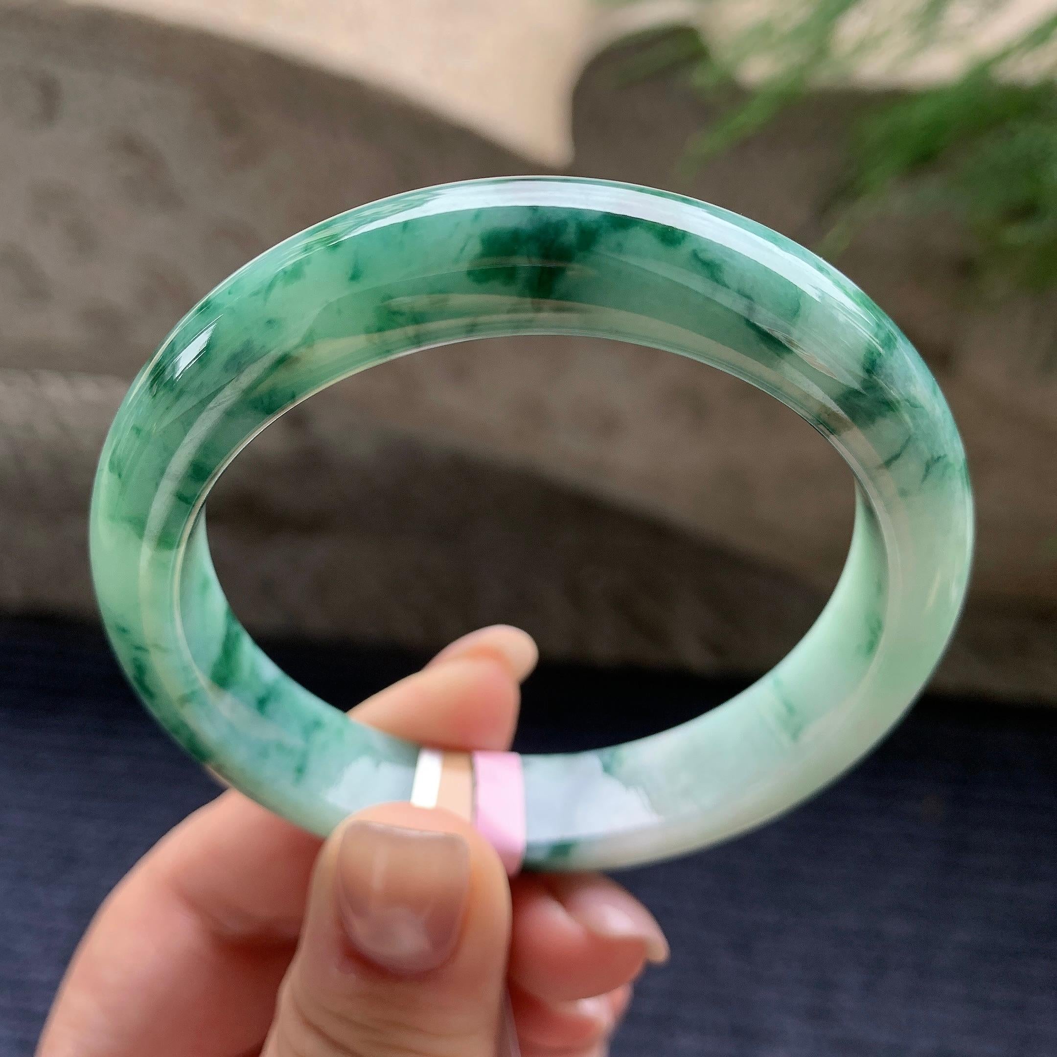 细糯种飘蓝花正圈平安镯  56.8圈口 天然缅甸A货翡翠（yc405538）