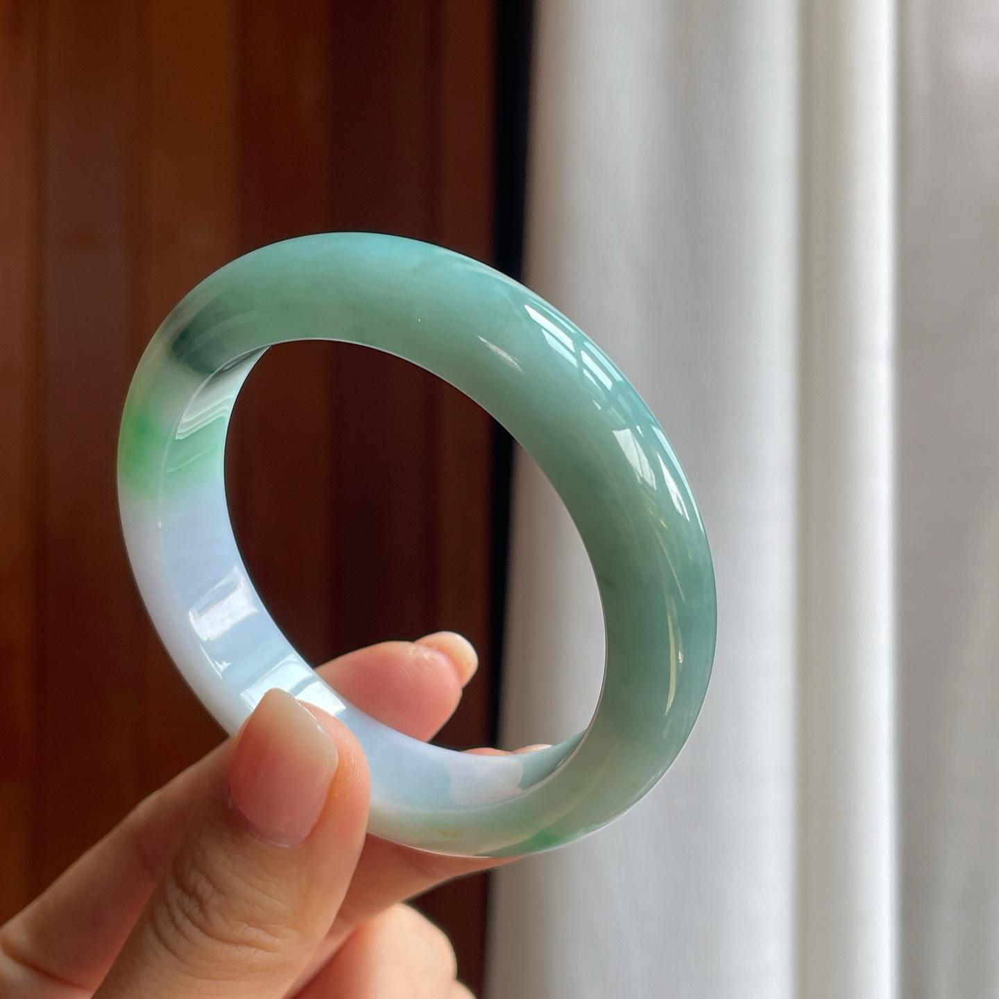 糯冰半山半水特色翡翠平安镯（54.5mm）（yc389555）
