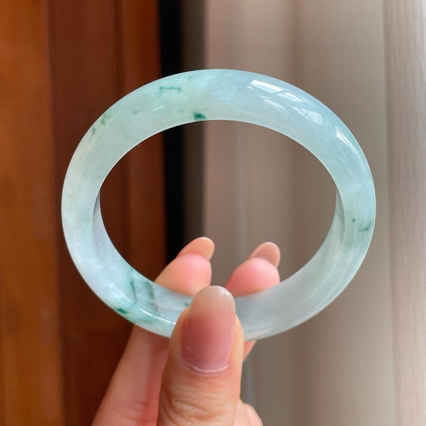 冰种飘花翡翠平安镯（53.3mm)（yc345578）