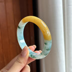 Vòng tay ngọc phỉ thúy vàng băng tuyết nếp có hoa văn đặc sắc, vòng tròn bình an 56, ngọc phỉ thúy tự nhiên hạng A Myanmar (yc450482)