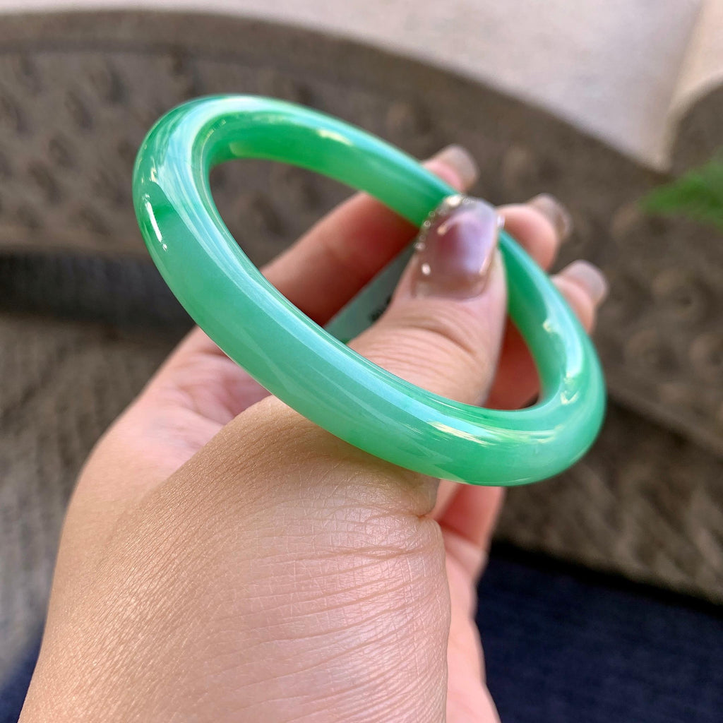 细糯种飘绿圆条手镯（53.5mm）（yc290960）