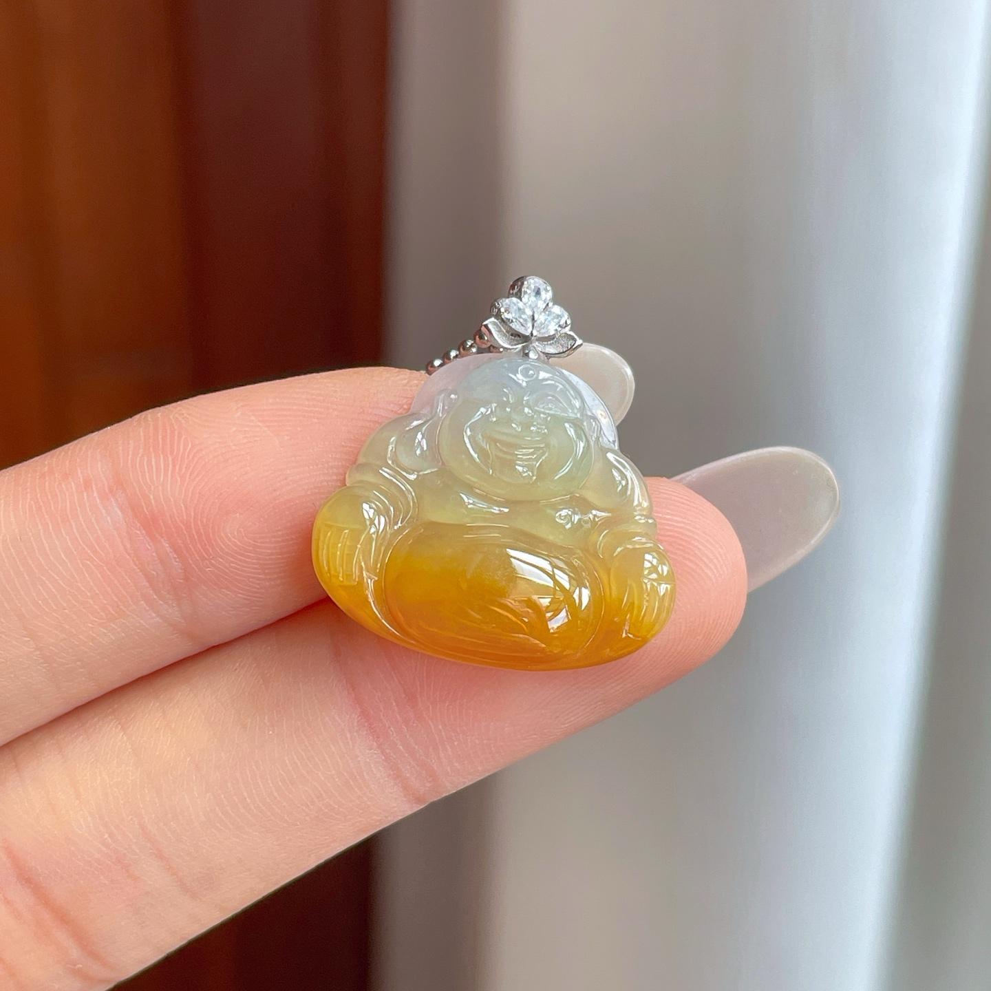 18k金扣糯冰黄翡翡翠佛公（yc269043）