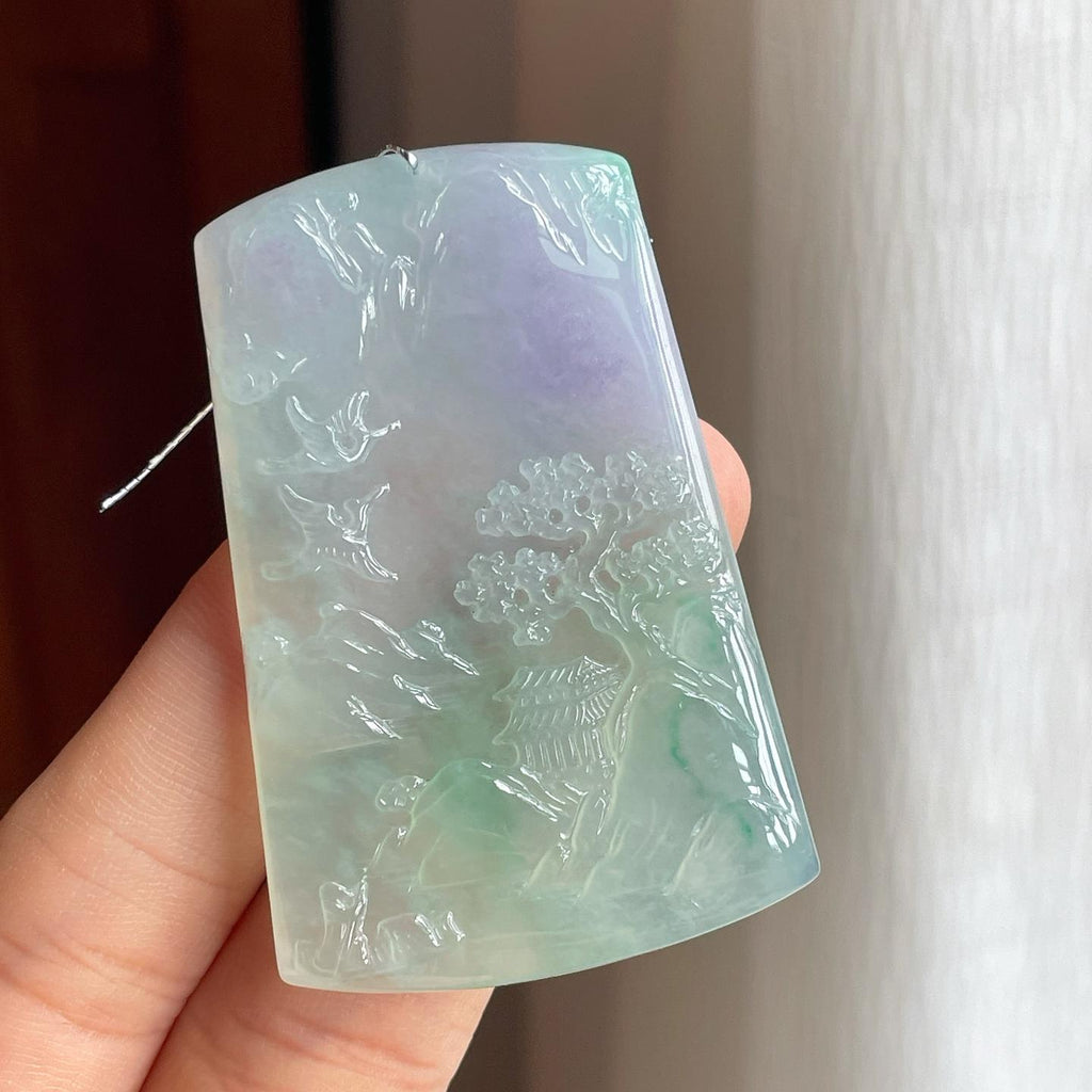 糯冰春带彩翡翠山水牌（yc251059）