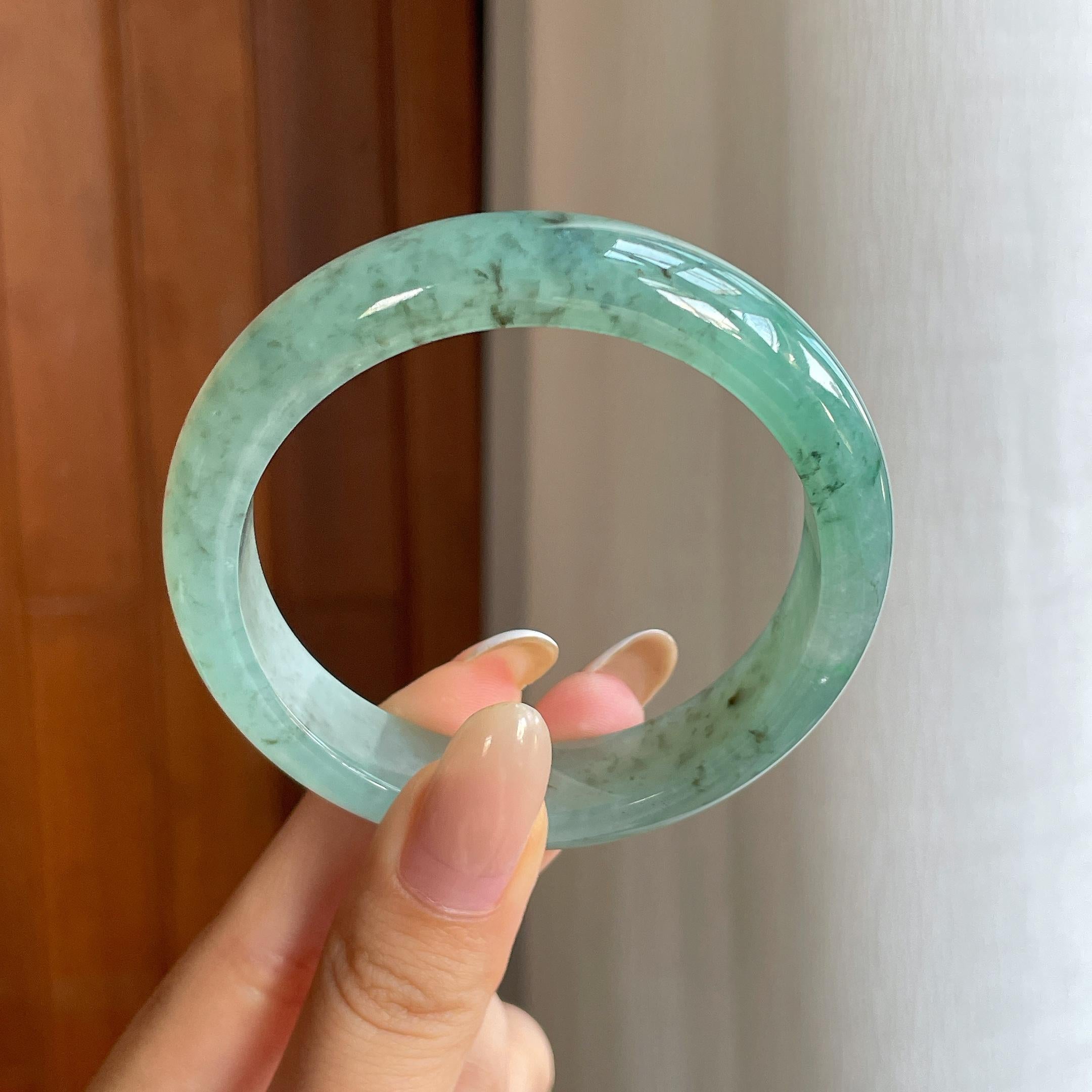 冰种飘花翡翠平安镯（55mm)（yc415374）