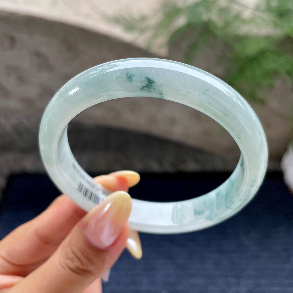 大圈口 细糯种飘花正圈平安镯60.7圈 天然缅甸A货翡翠（yc468005）