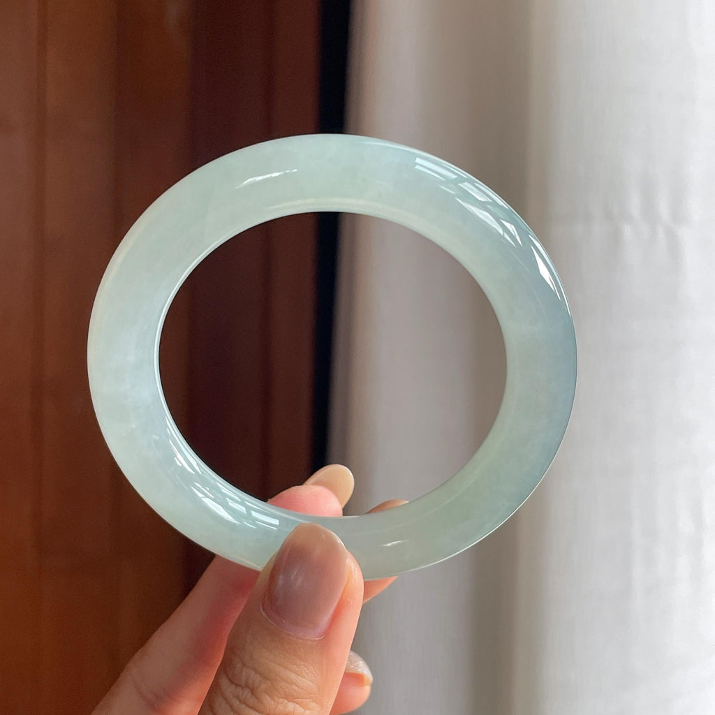 糯冰晴底翡翠圆条手镯(54.5mm)（yc420158）