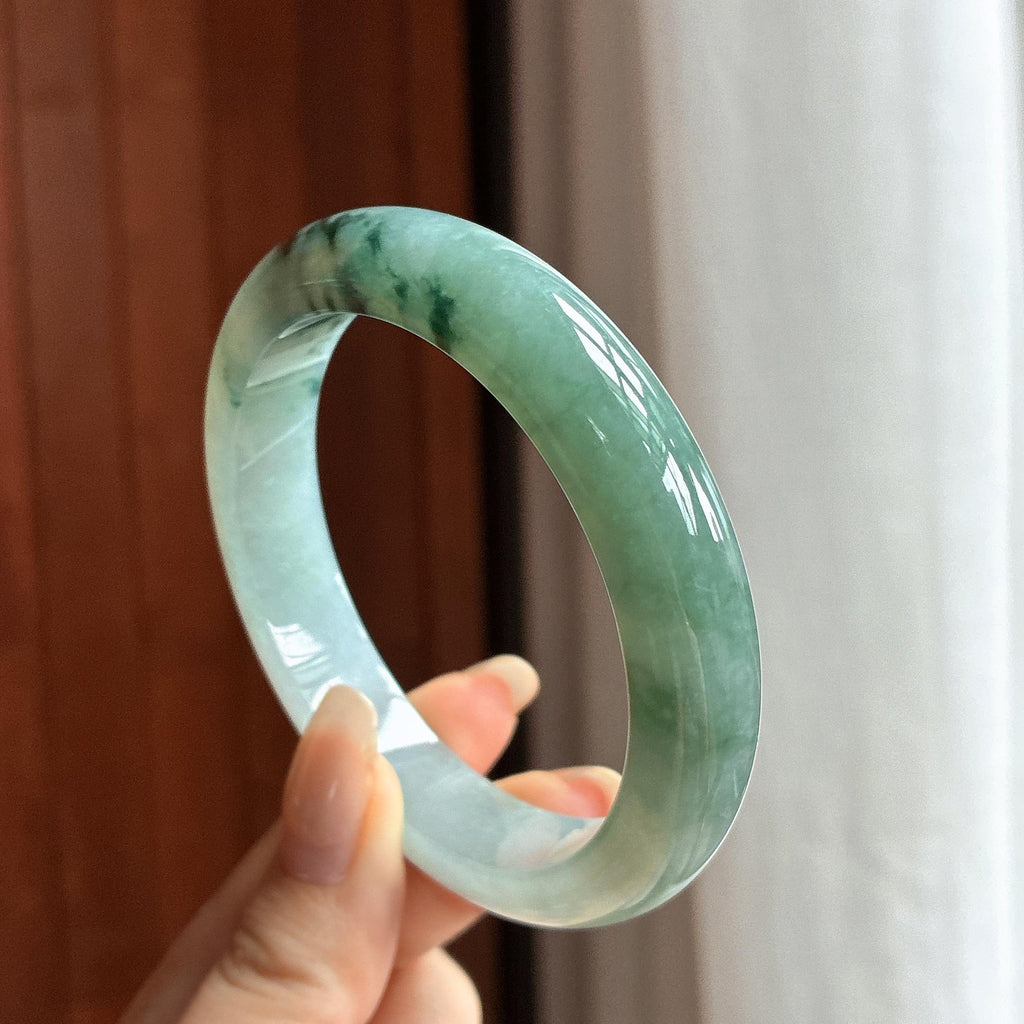 大圈口 细糯种飘花正圈平安镯 58圈 天然缅甸A货翡翠（yc460581）