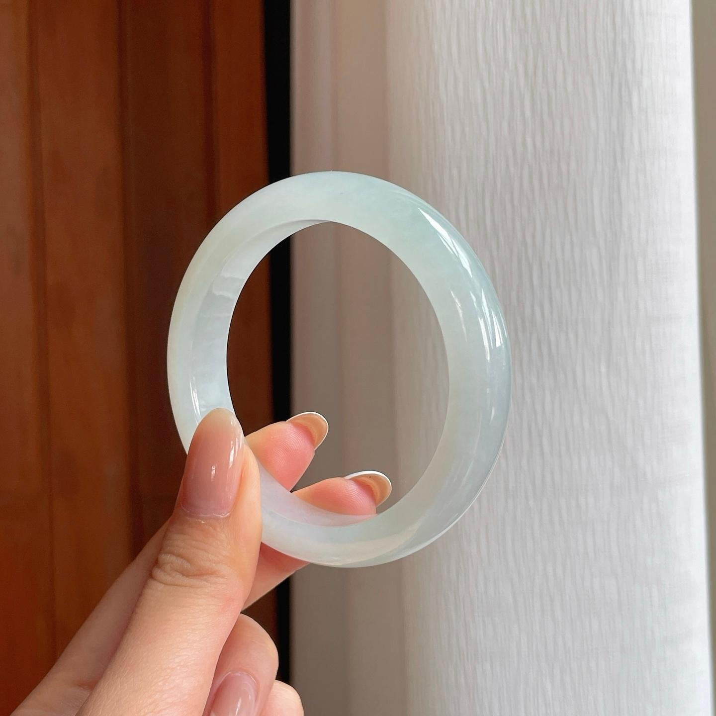 糯冰白月光翡翠平安镯（54mm)（yc374247）