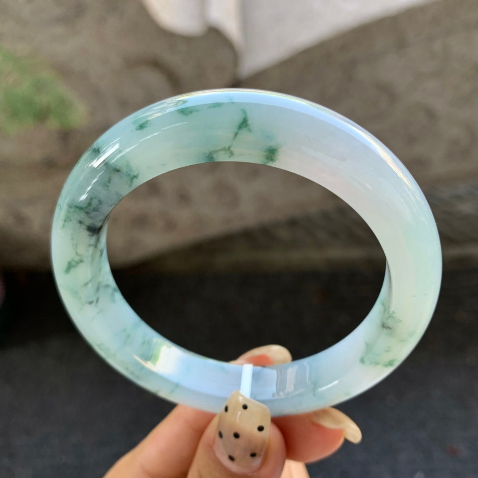 糯冰飘花翡翠平安镯（56mm）（yc028434）