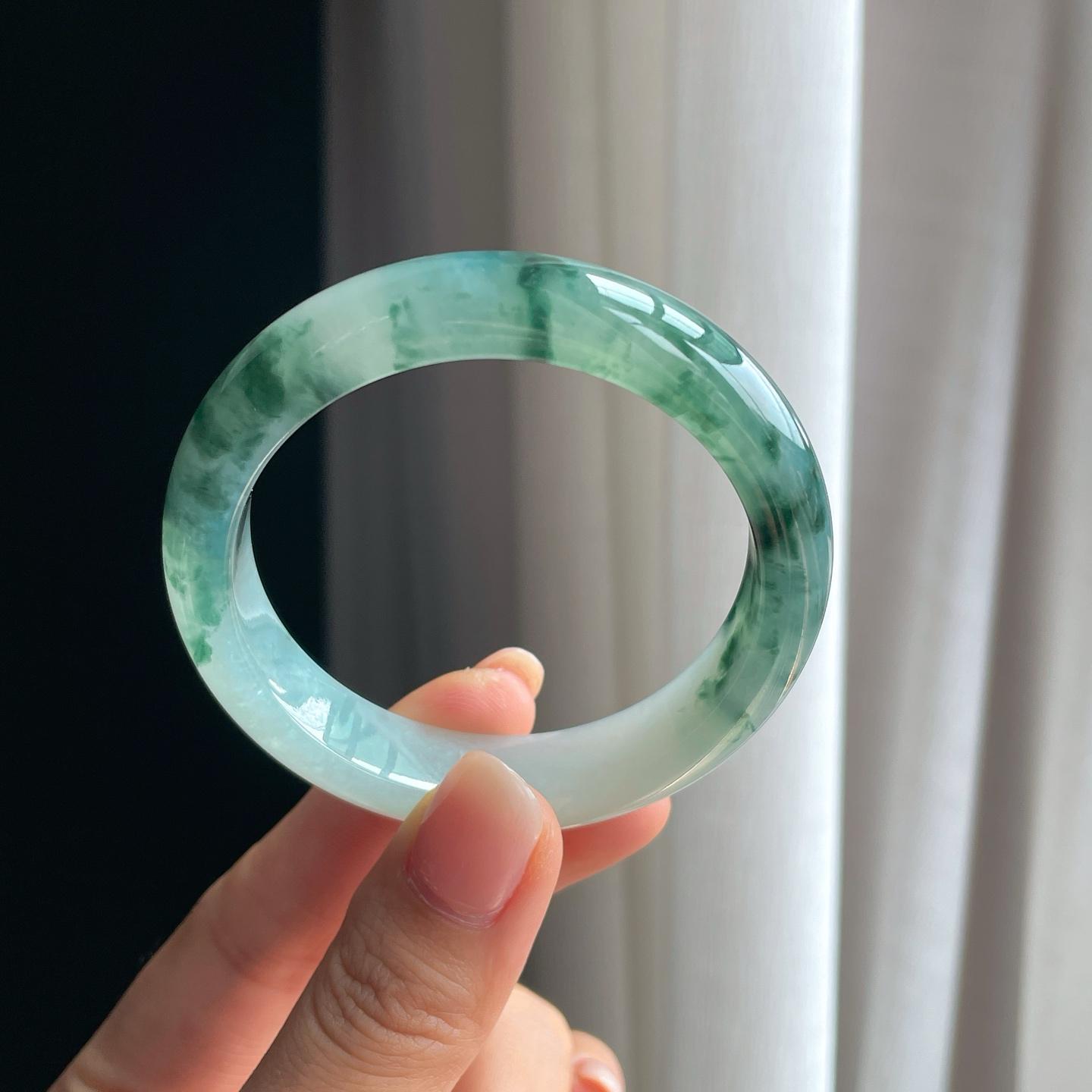 冰种水墨花翡翠平安镯（51.6mm）（yc403443）