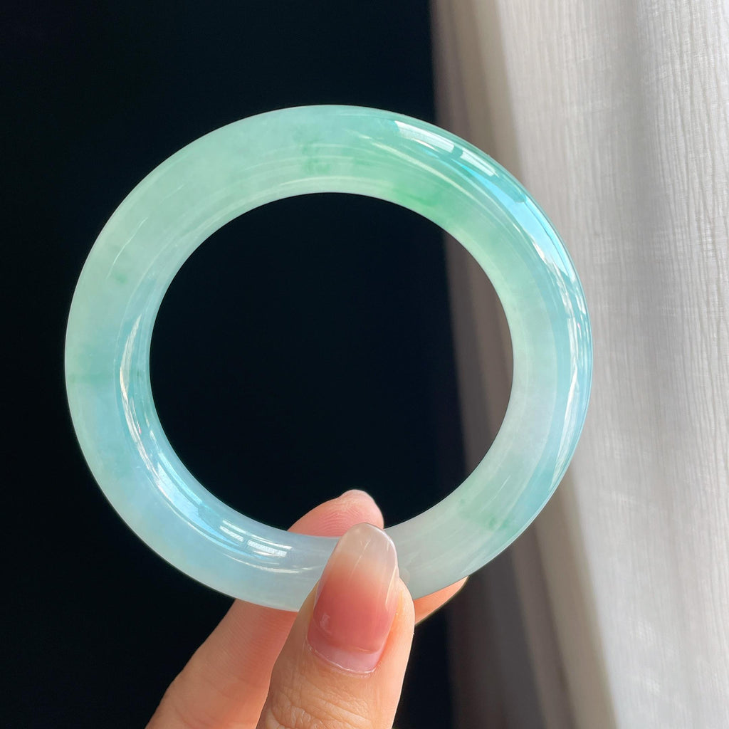 冰种晴底飘绿花翡翠圆条手镯（55.2mm)（yc323142）