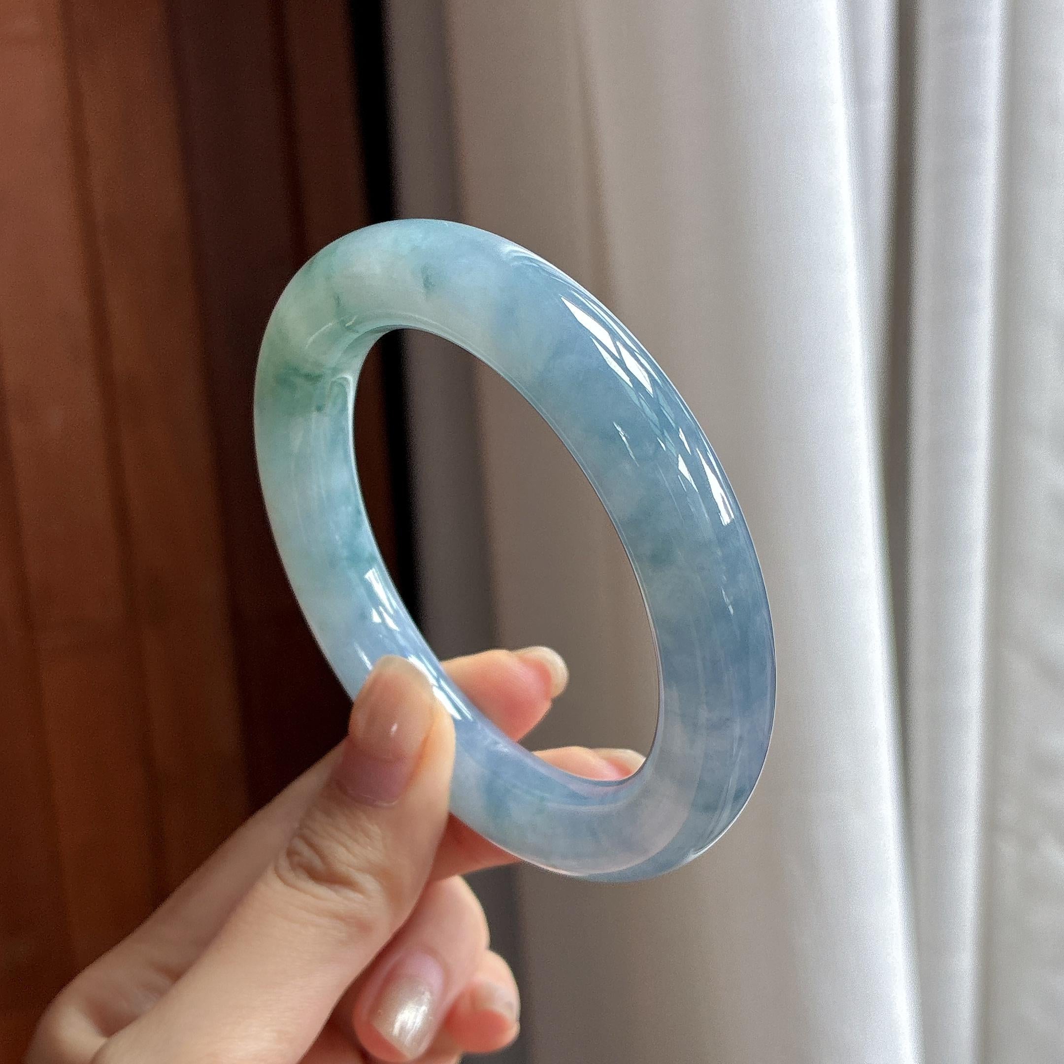 冰种紫罗兰飘花圆条手镯 57圈 天然缅甸A货翡翠（yc484421）