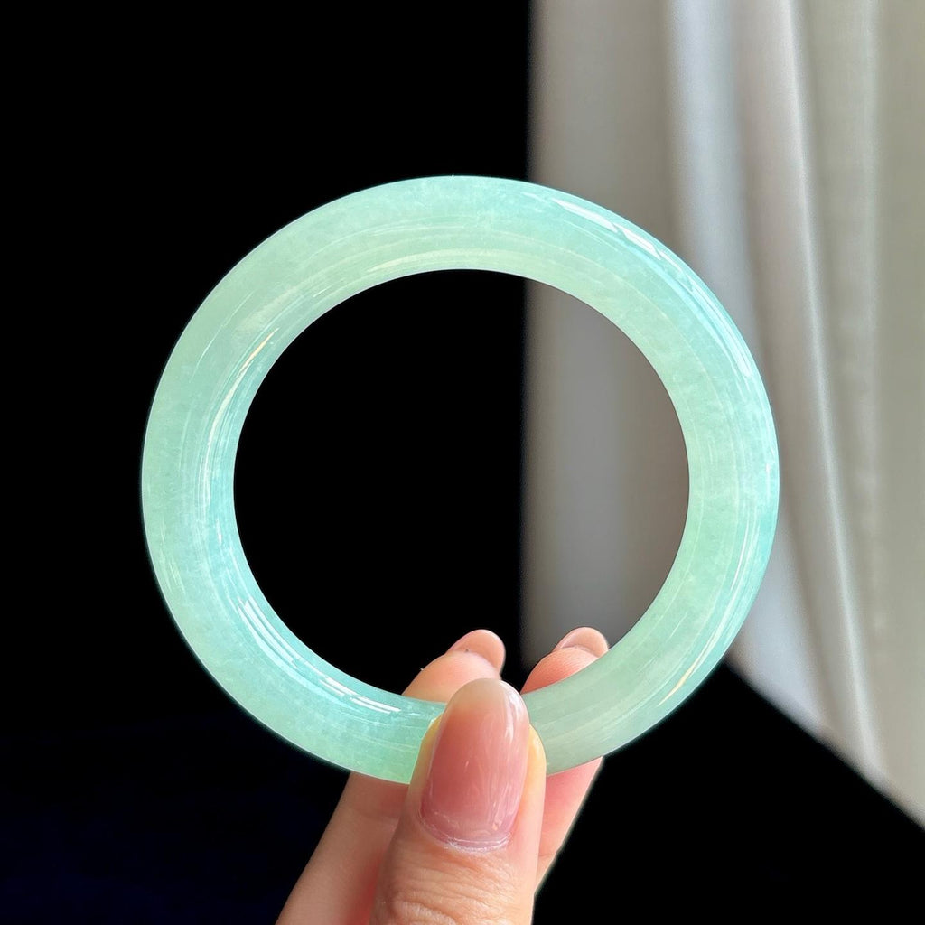 糯冰种飘花翡翠圆条手镯（53.4mm）（yc342190）