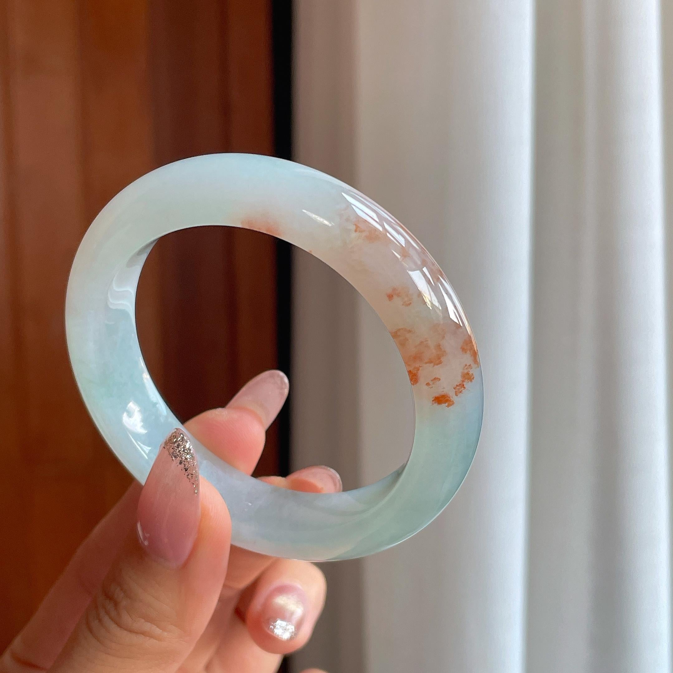 糯冰红翡特色翡翠平安镯（54mm）（yc356520）